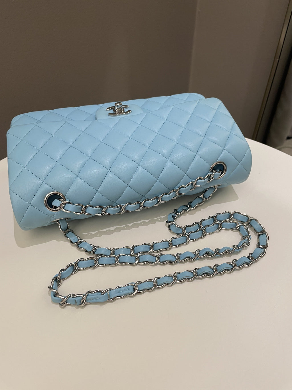 Chanel Classic Quilted Medium Double Flap Tiffany Blue Lambskin