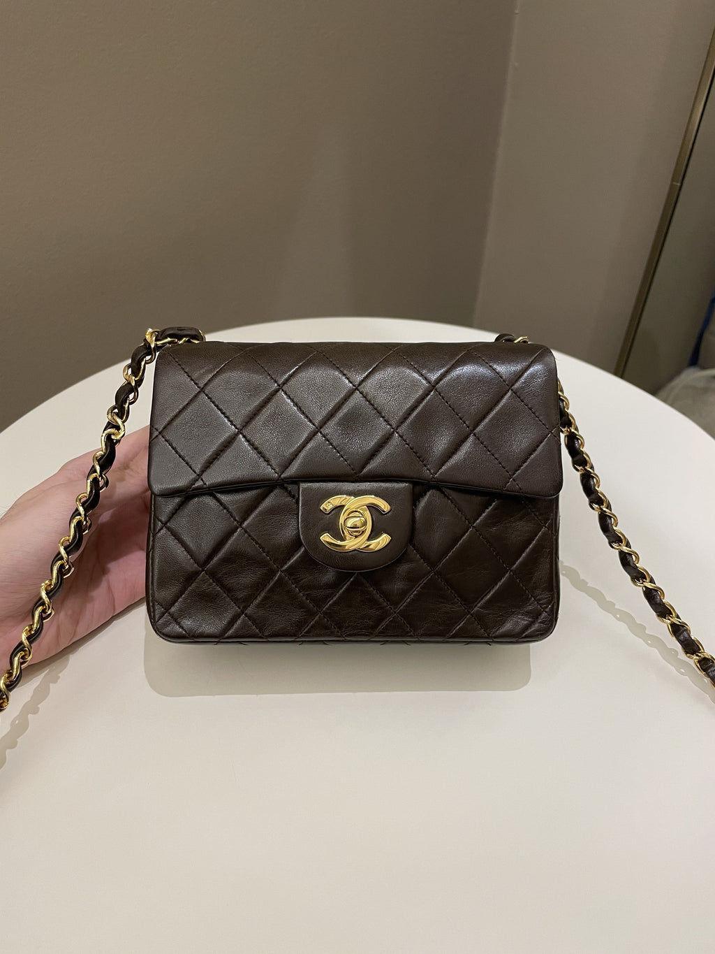 Chanel Vintage Classic Quilted Mini Square Brown Lambskin