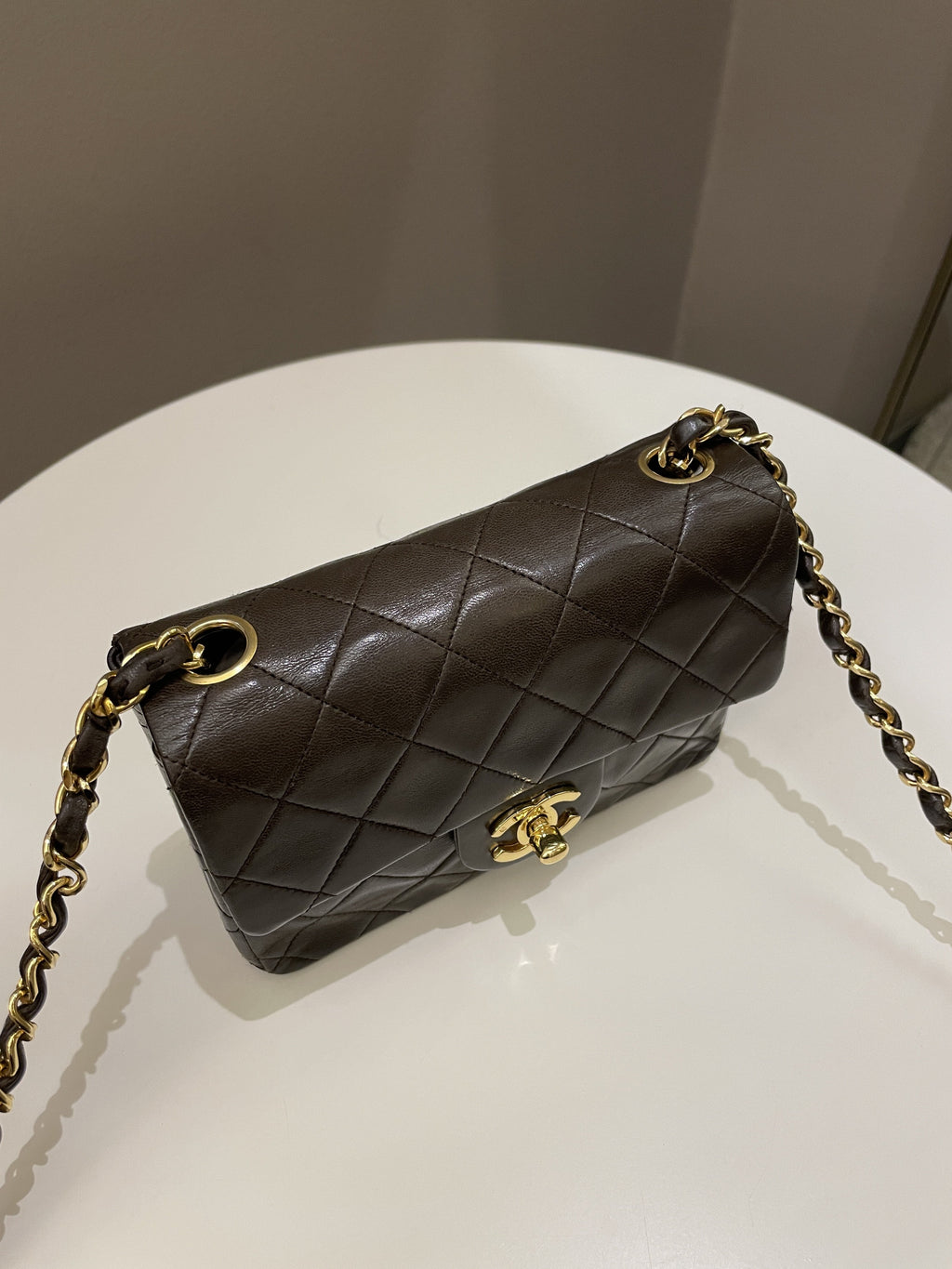 Chanel Vintage Classic Quilted Mini Square Brown Lambskin