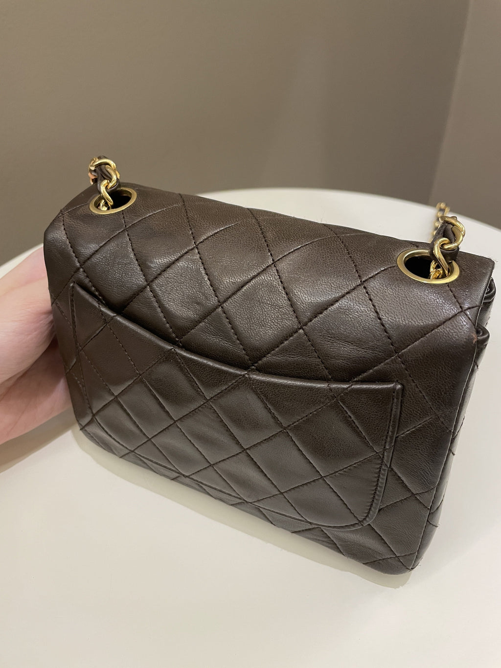 Chanel Vintage Classic Quilted Mini Square Brown Lambskin