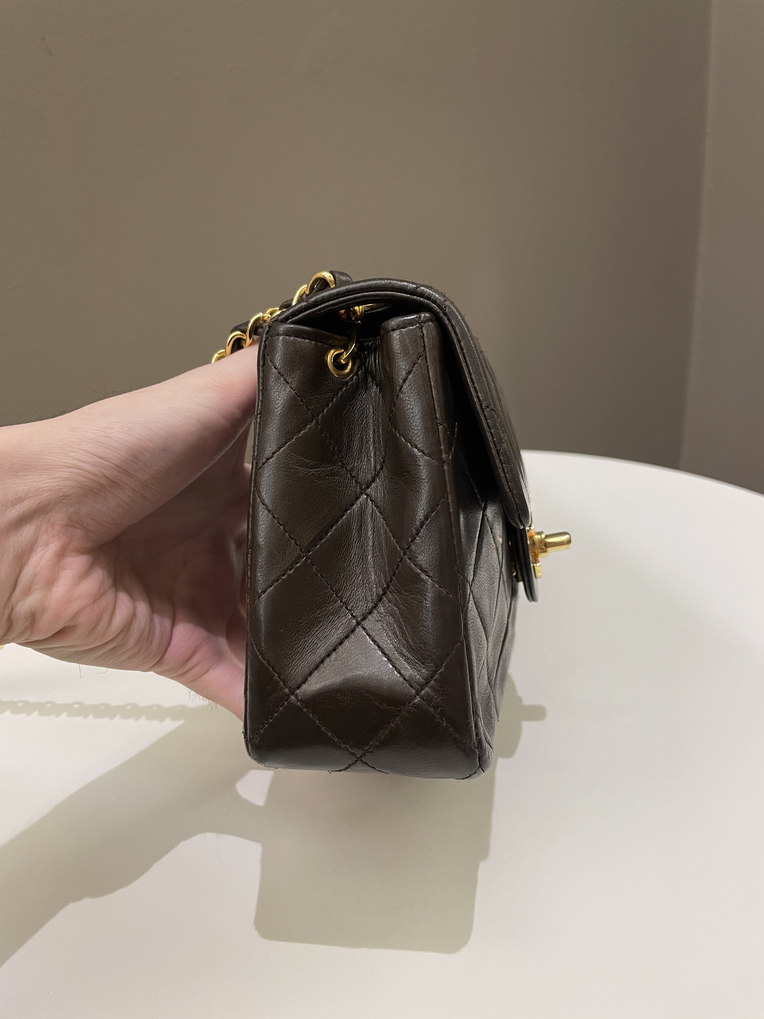 Chanel Vintage Classic Quilted Mini Square Brown Lambskin