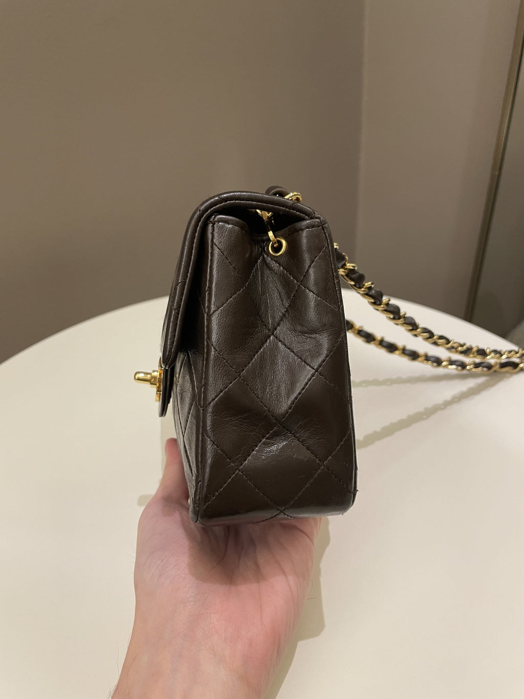 Chanel Vintage Classic Quilted Mini Square Brown Lambskin