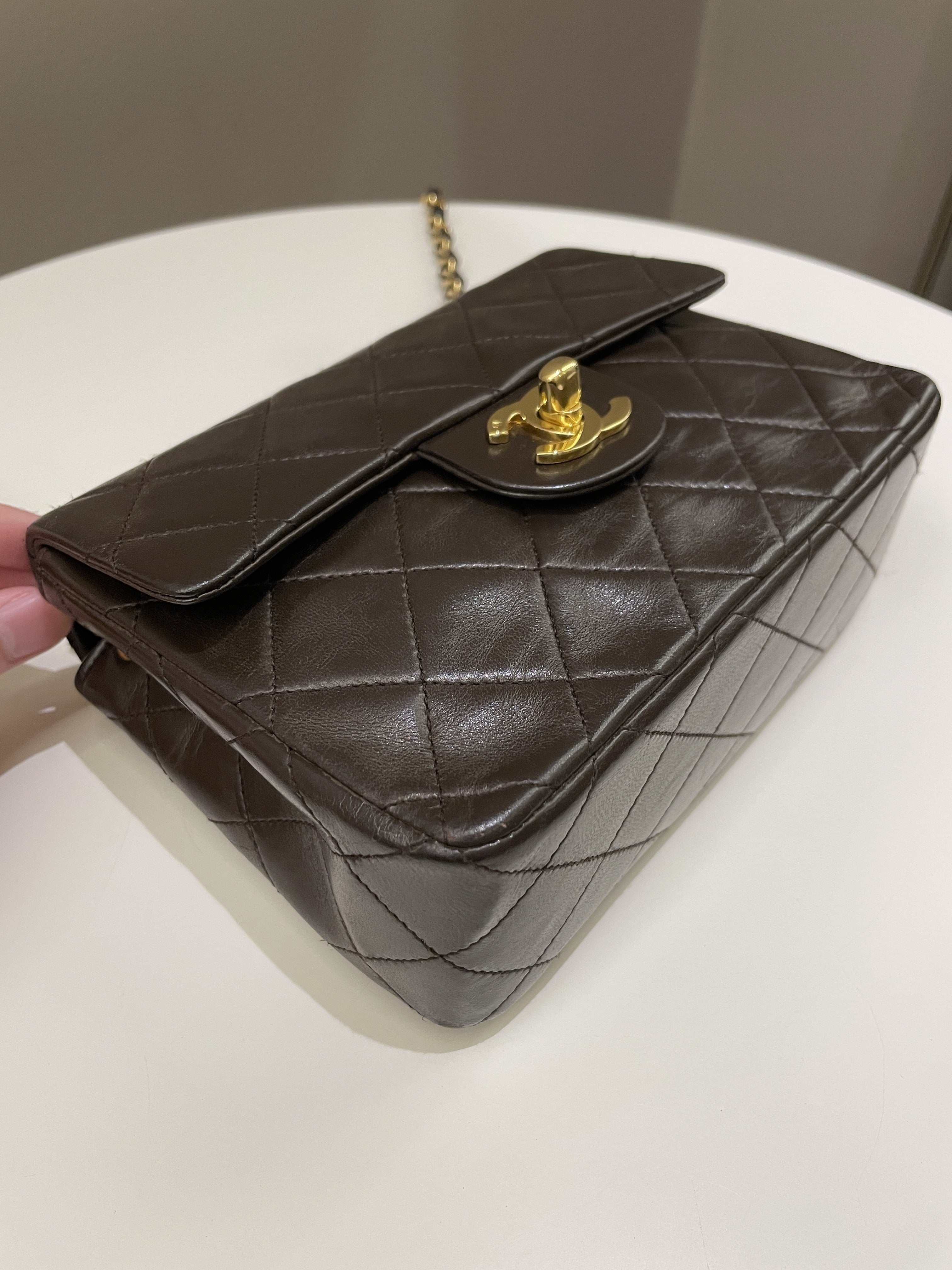 Chanel Vintage Classic Quilted Mini Square Brown Lambskin