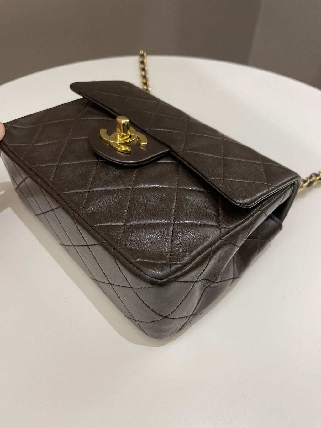 Chanel Vintage Classic Quilted Mini Square Brown Lambskin