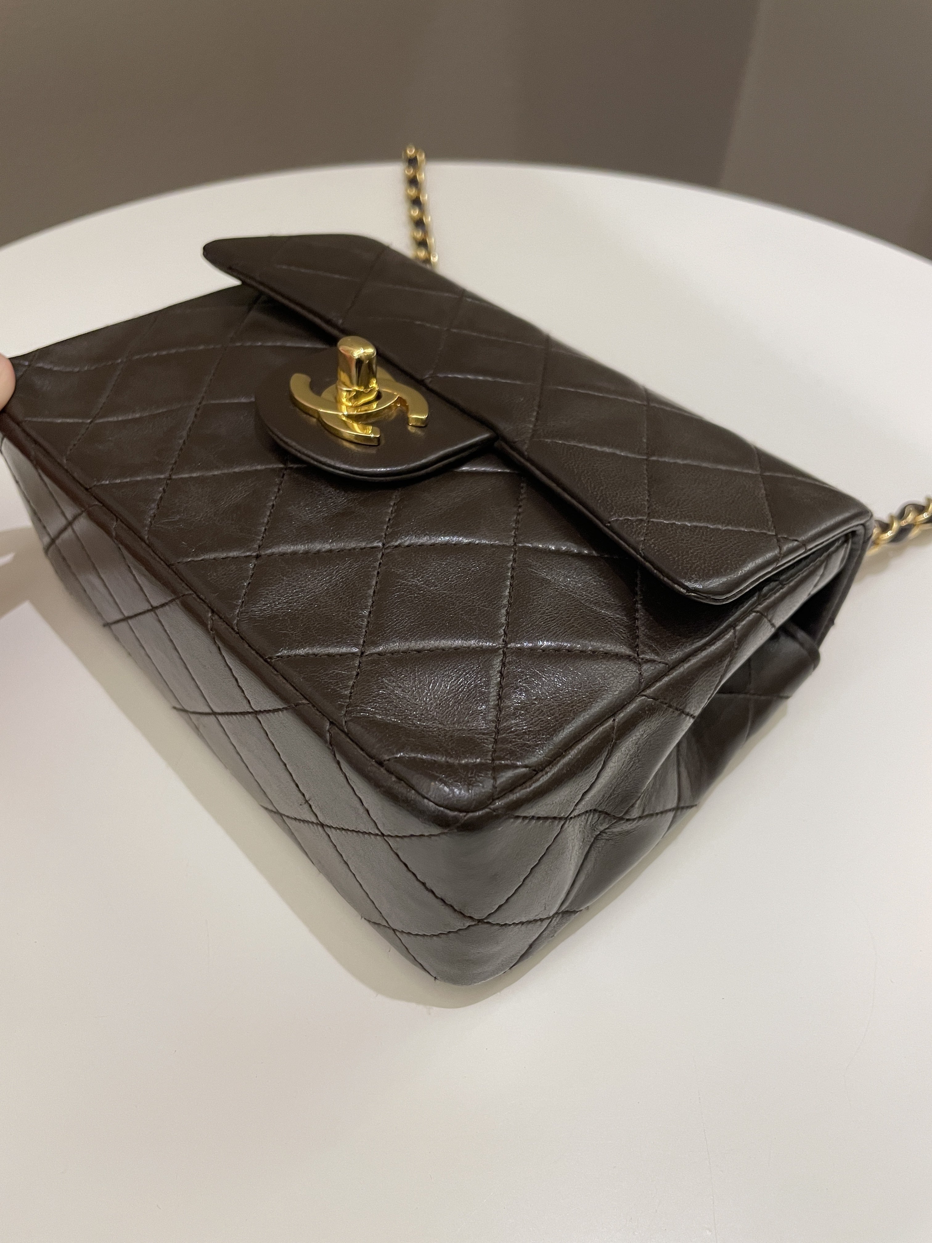 Chanel Vintage Classic Quilted Mini Square Brown Lambskin
