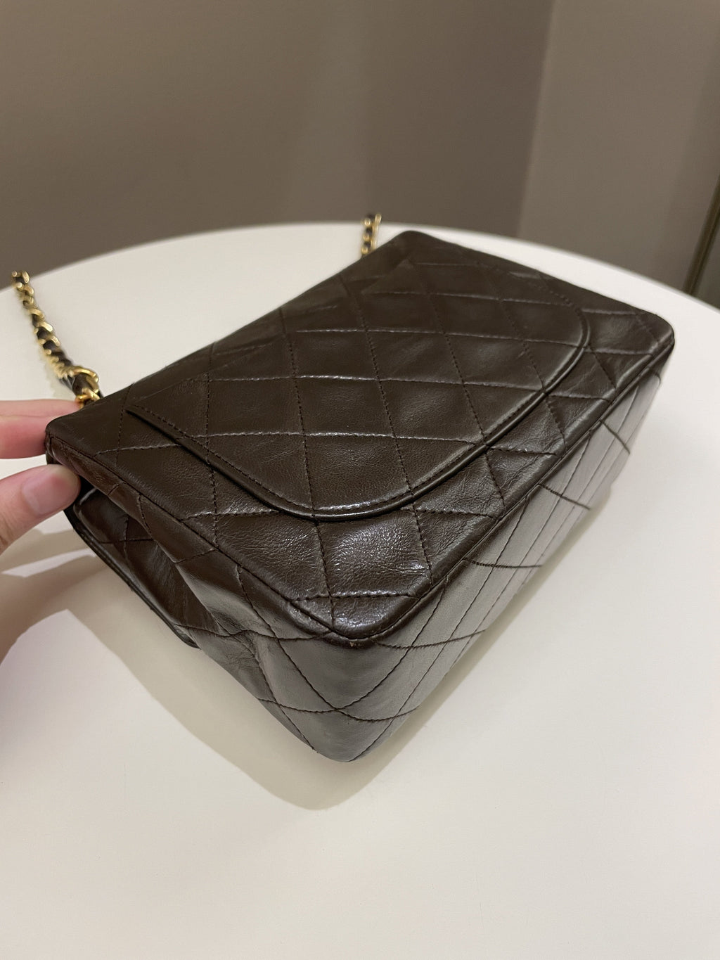 Chanel Vintage Classic Quilted Mini Square Brown Lambskin