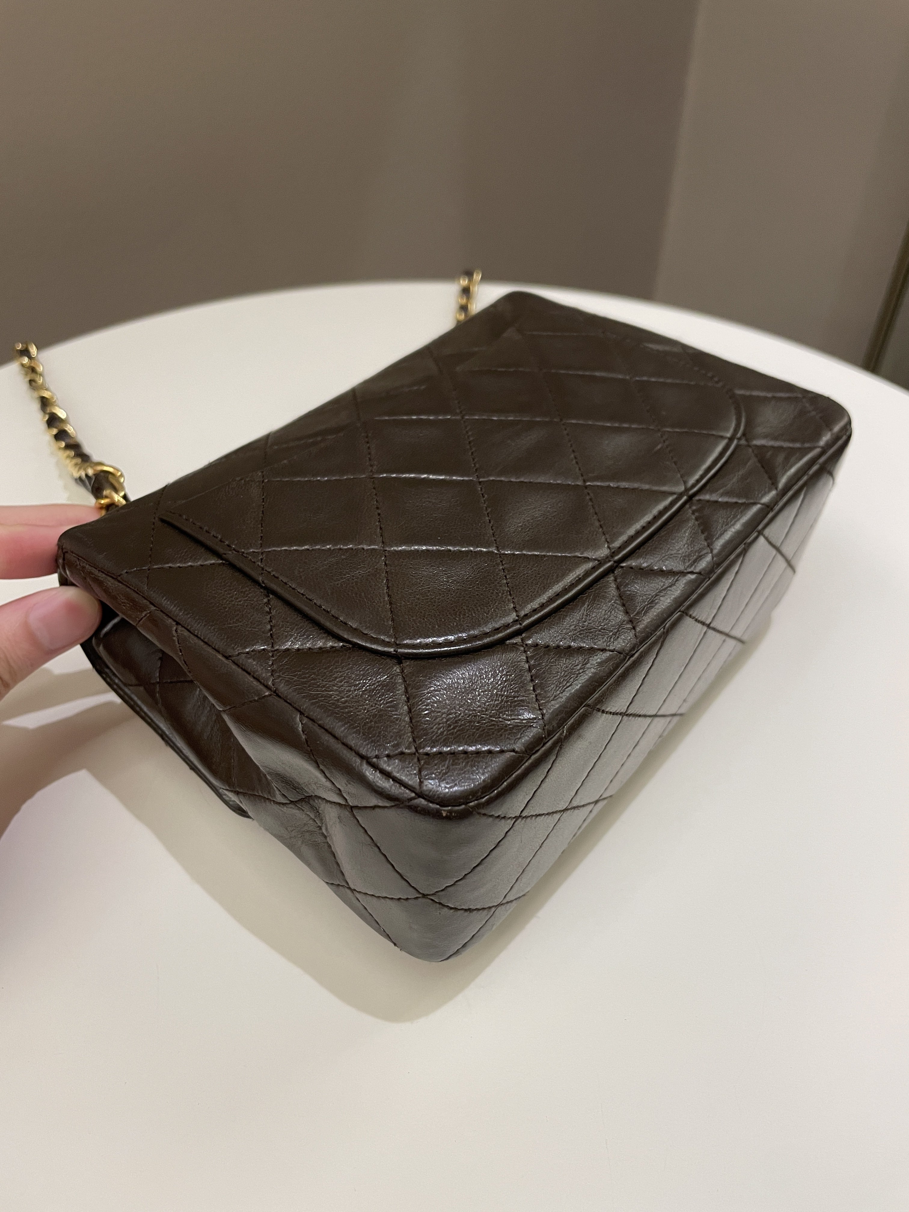 Chanel Vintage Classic Quilted Mini Square Brown Lambskin