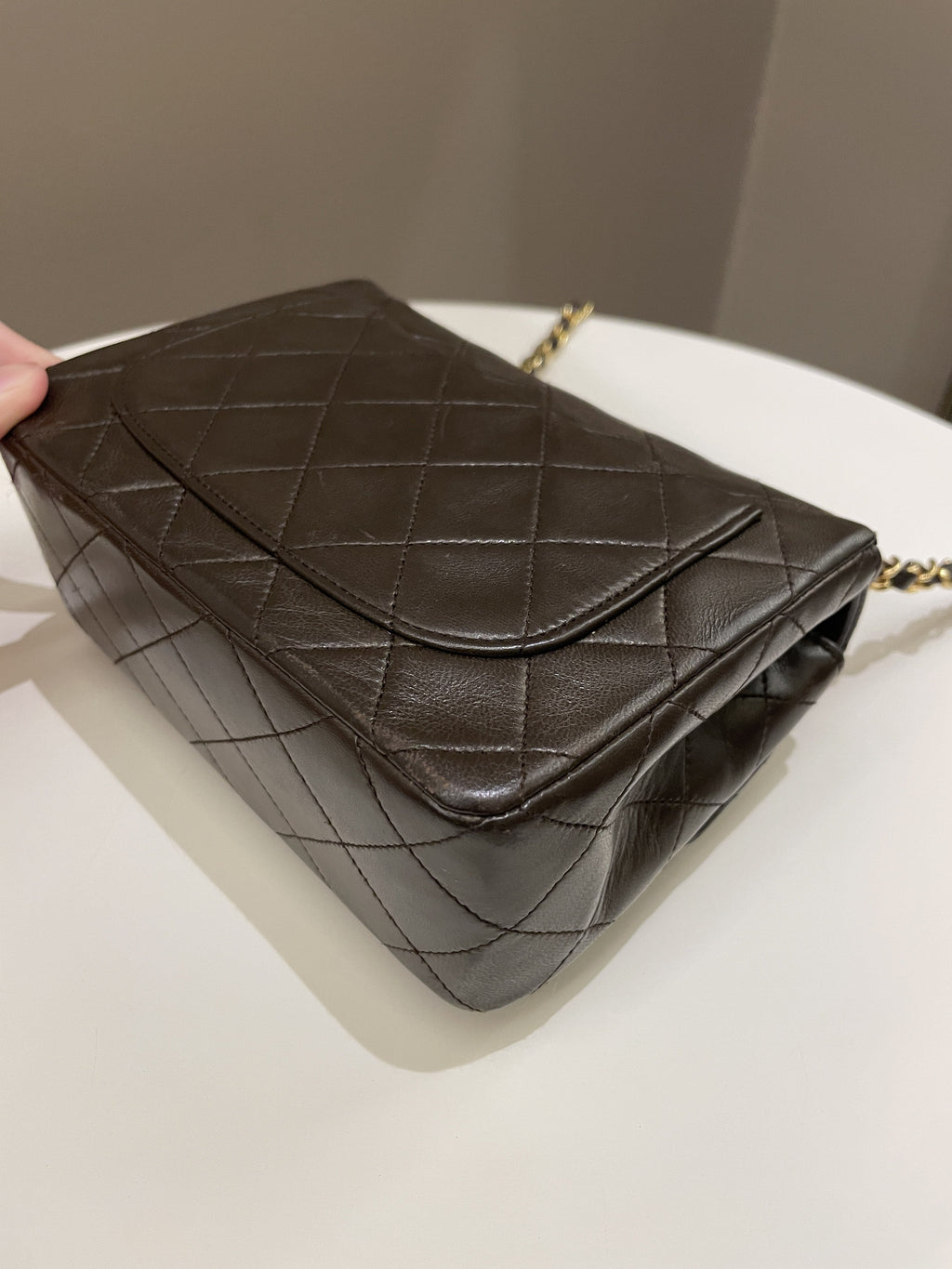 Chanel Vintage Classic Quilted Mini Square Brown Lambskin