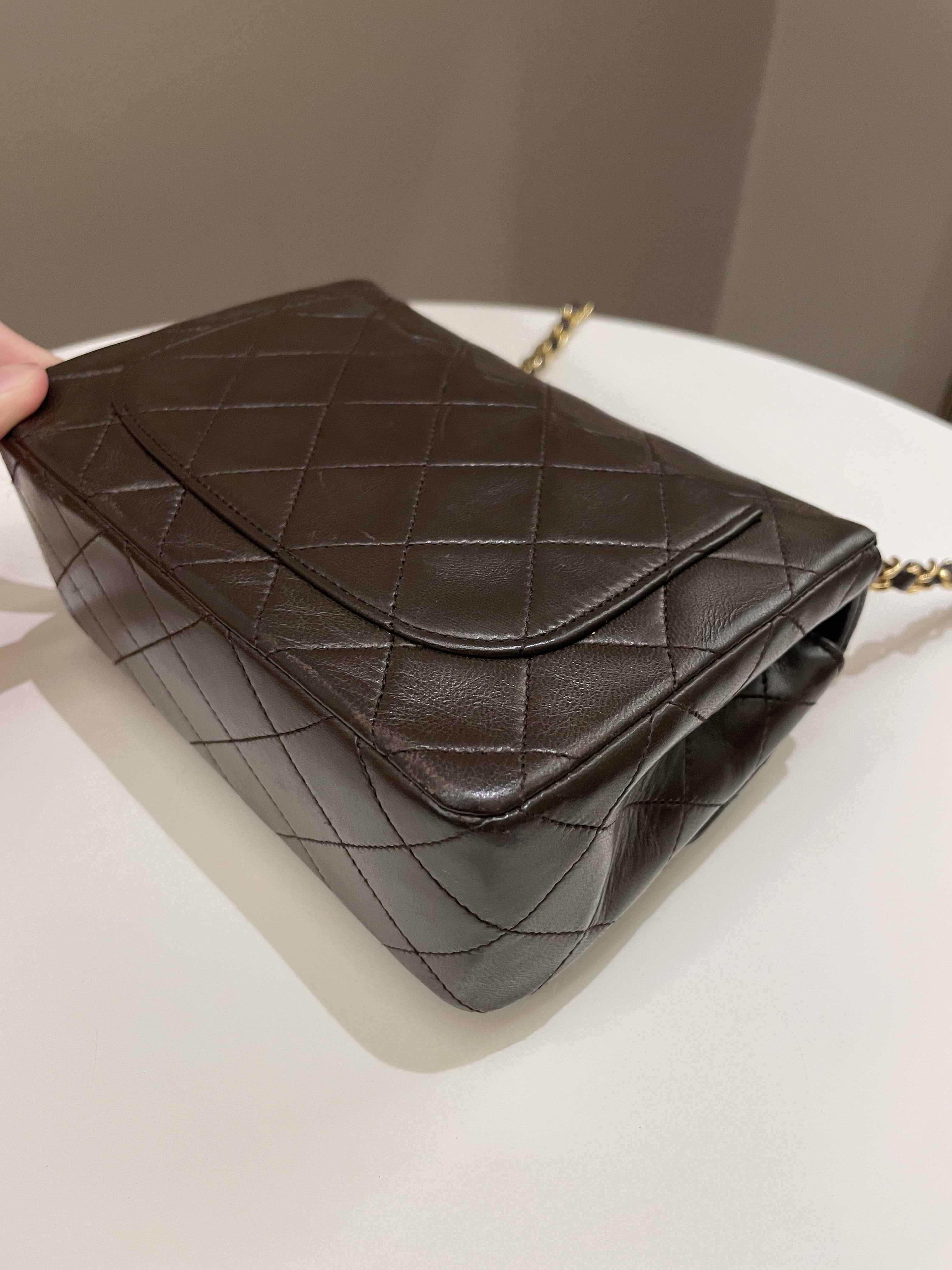 Chanel Vintage Classic Quilted Mini Square Brown Lambskin