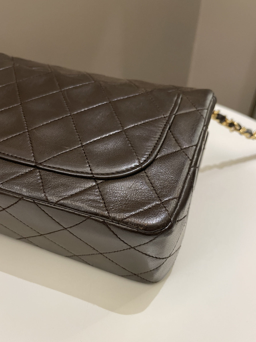 Chanel Vintage Classic Quilted Mini Square Brown Lambskin