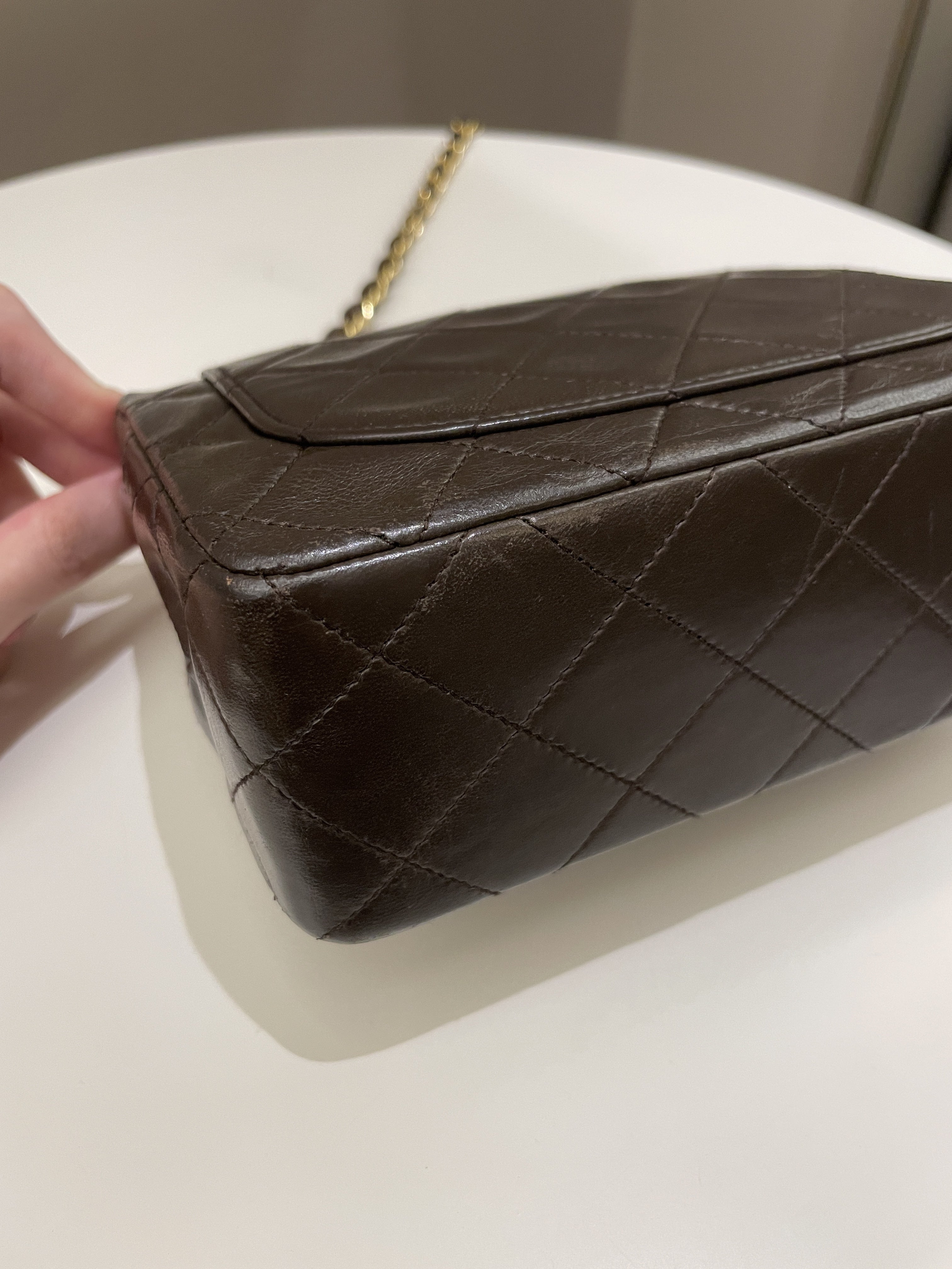 Chanel Vintage Classic Quilted Mini Square Brown Lambskin