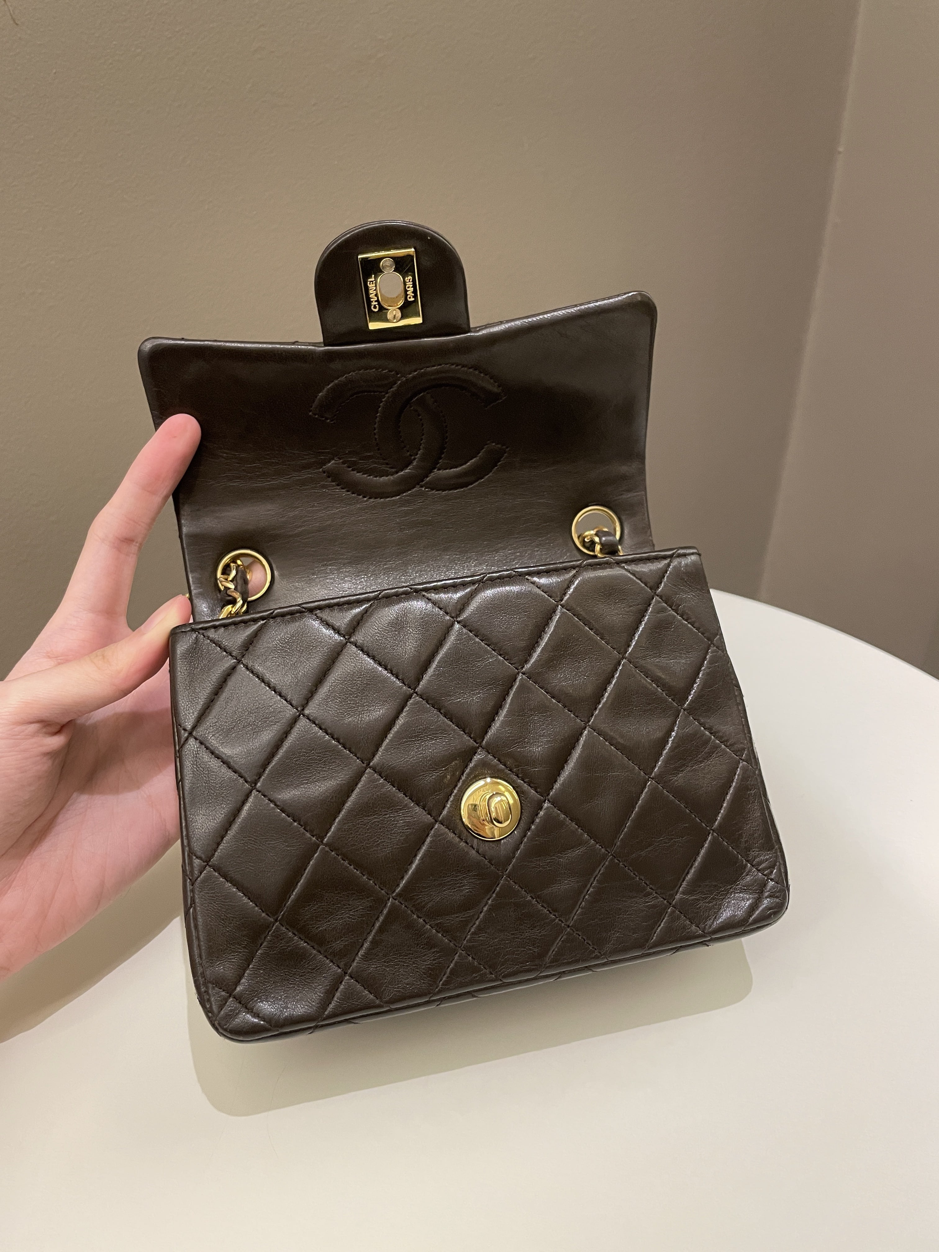Chanel Vintage Classic Quilted Mini Square Brown Lambskin