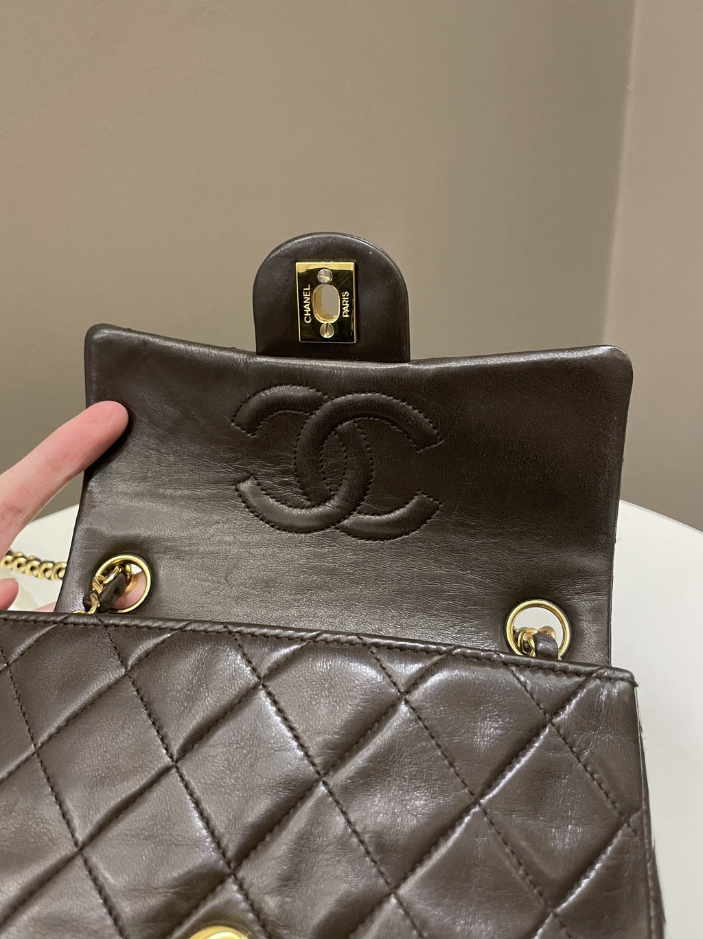 Chanel Vintage Classic Quilted Mini Square Brown Lambskin