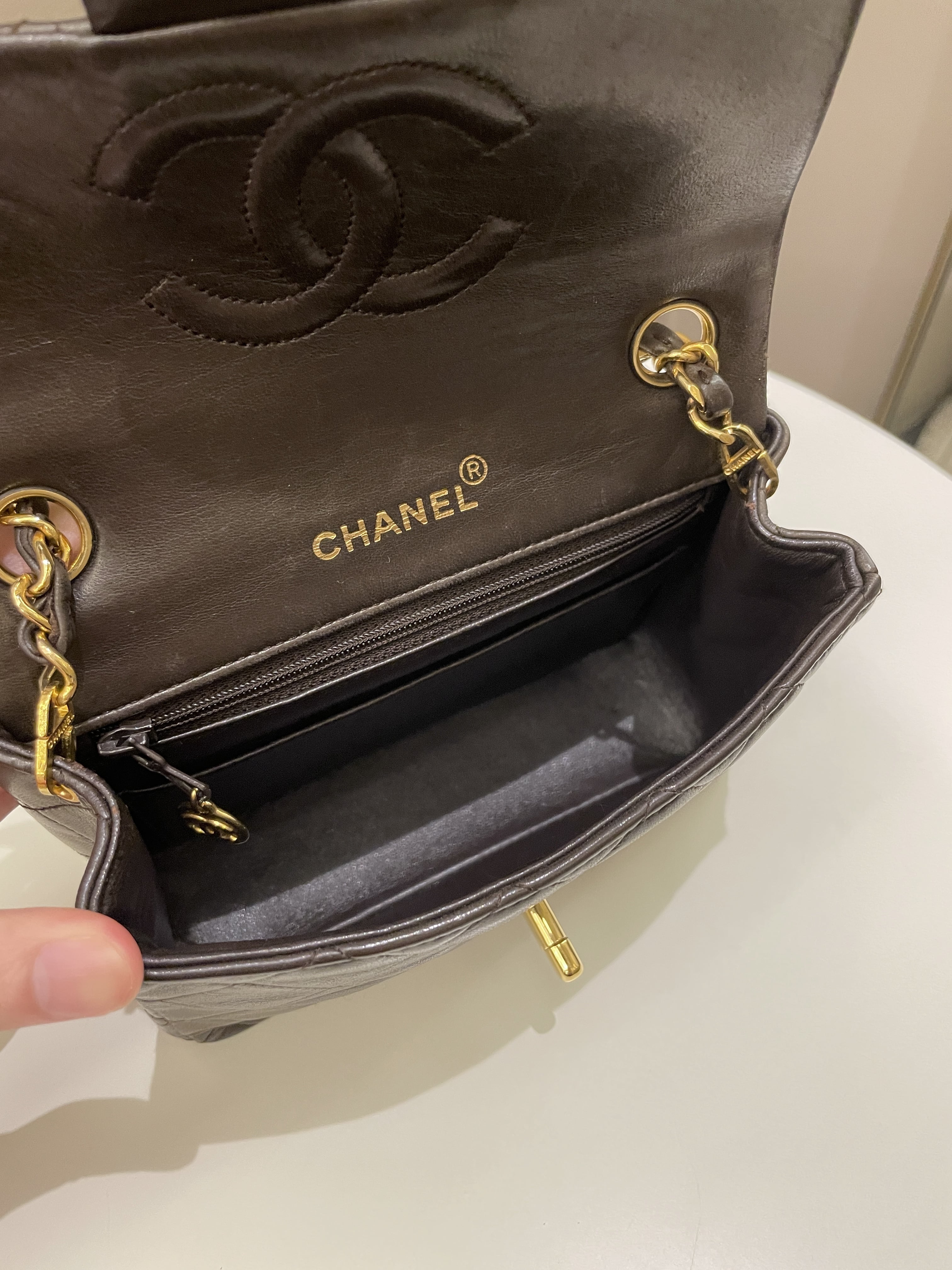 Chanel Vintage Classic Quilted Mini Square Brown Lambskin