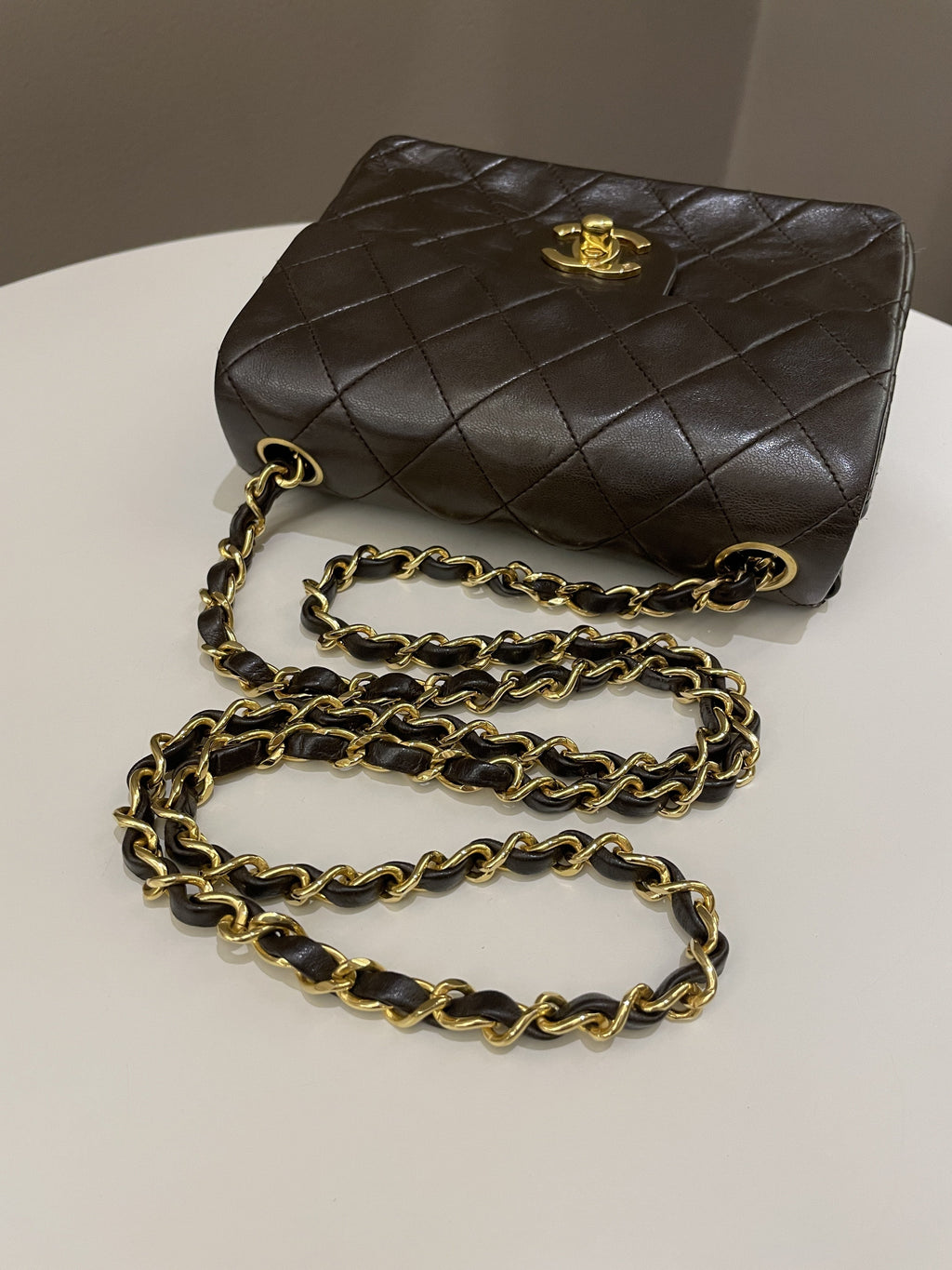 Chanel Vintage Classic Quilted Mini Square Brown Lambskin