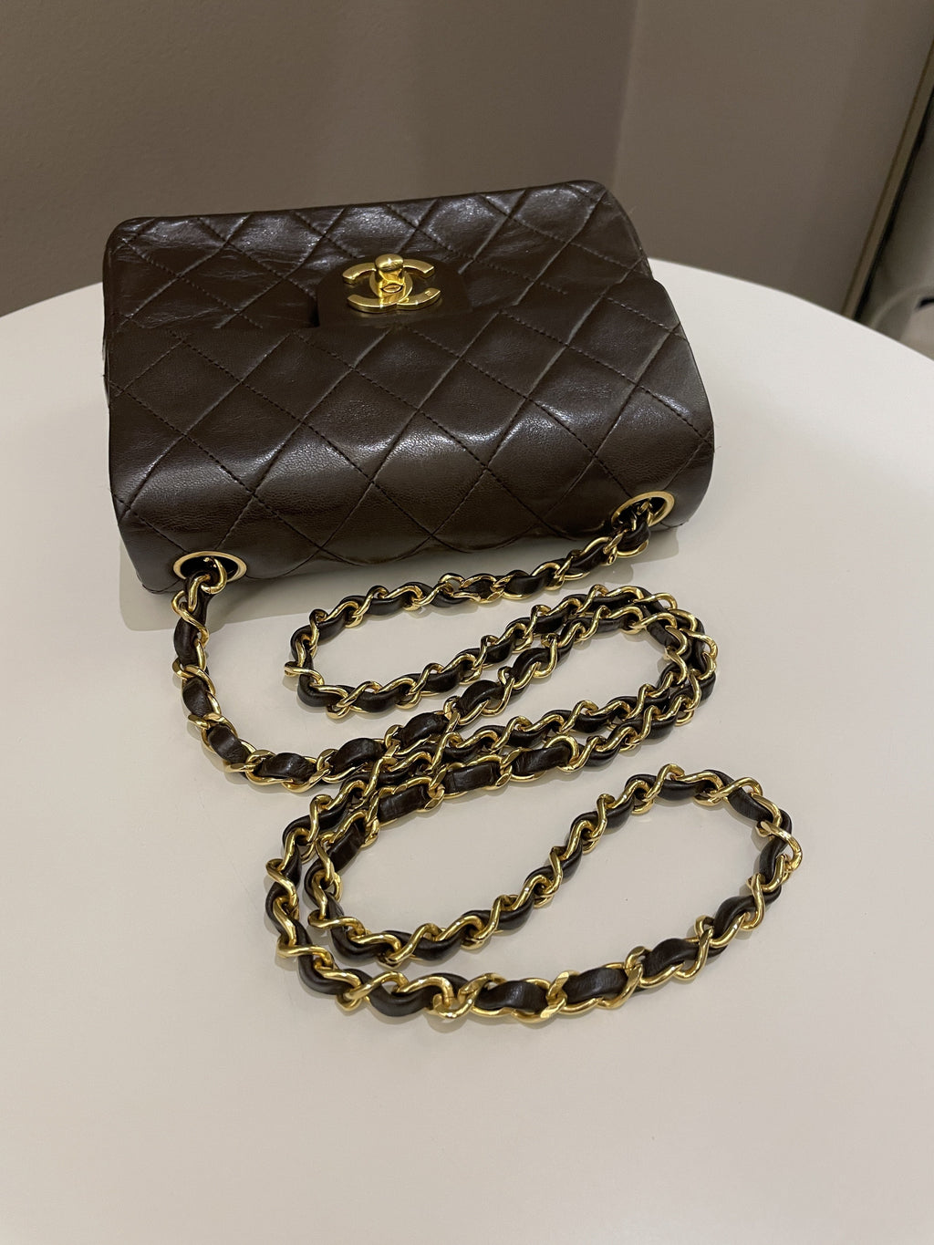 Chanel Vintage Classic Quilted Mini Square Brown Lambskin