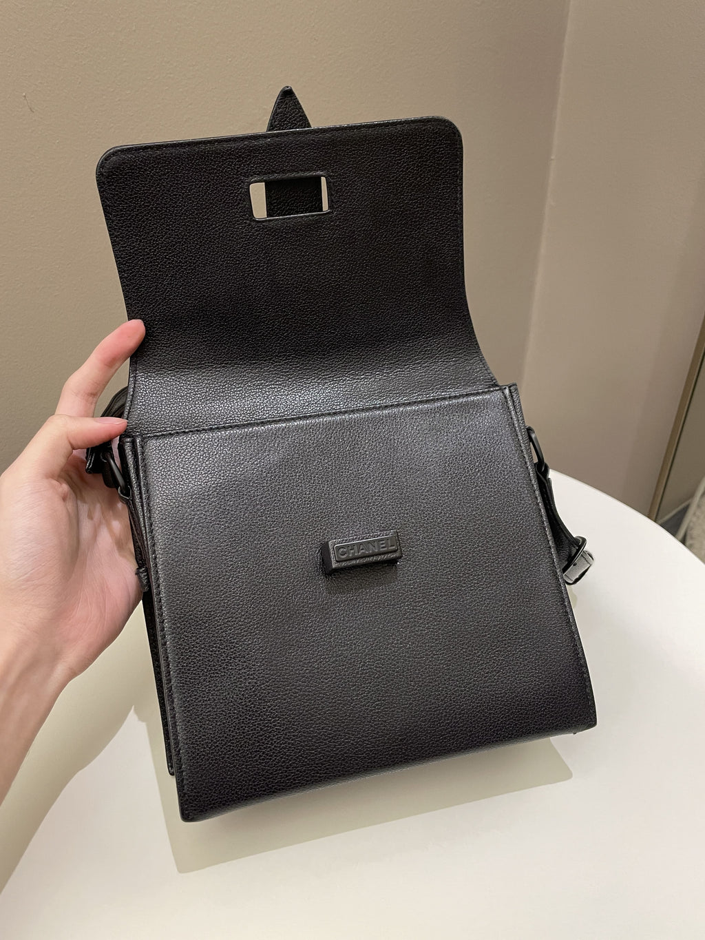 Chanel Vintage Messenger Crossbody Black Grainy Leather