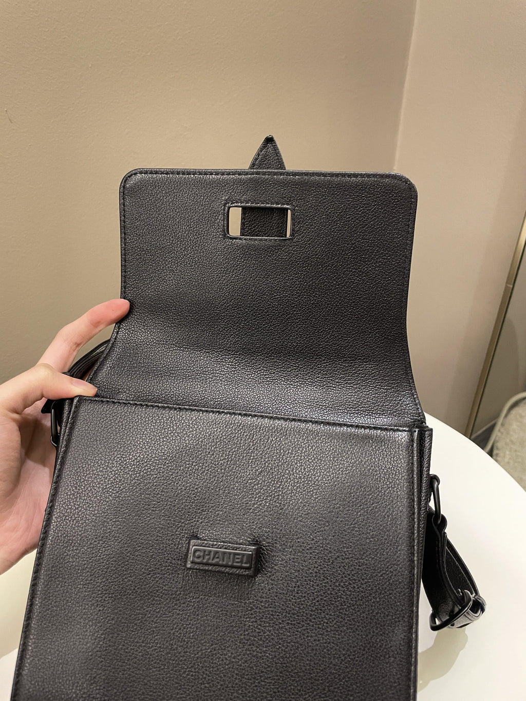 Chanel Vintage Messenger Crossbody Black Grainy Leather