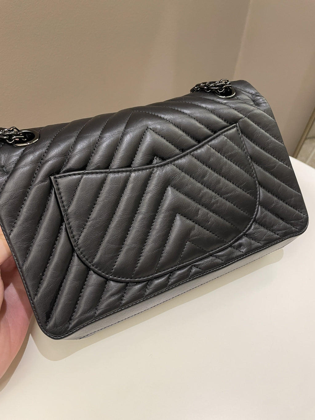 Chanel 2.55 225 So Black Chevron Reissue Double Flap Black Calfskin
