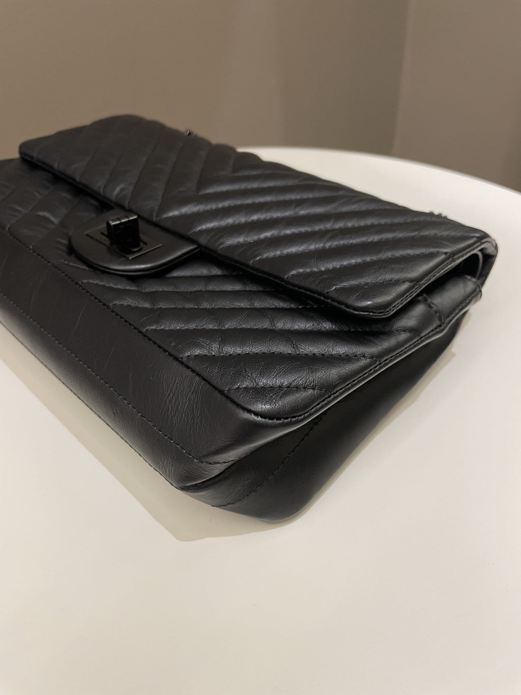 Chanel 2.55 225 So Black Chevron Reissue Double Flap Black Calfskin