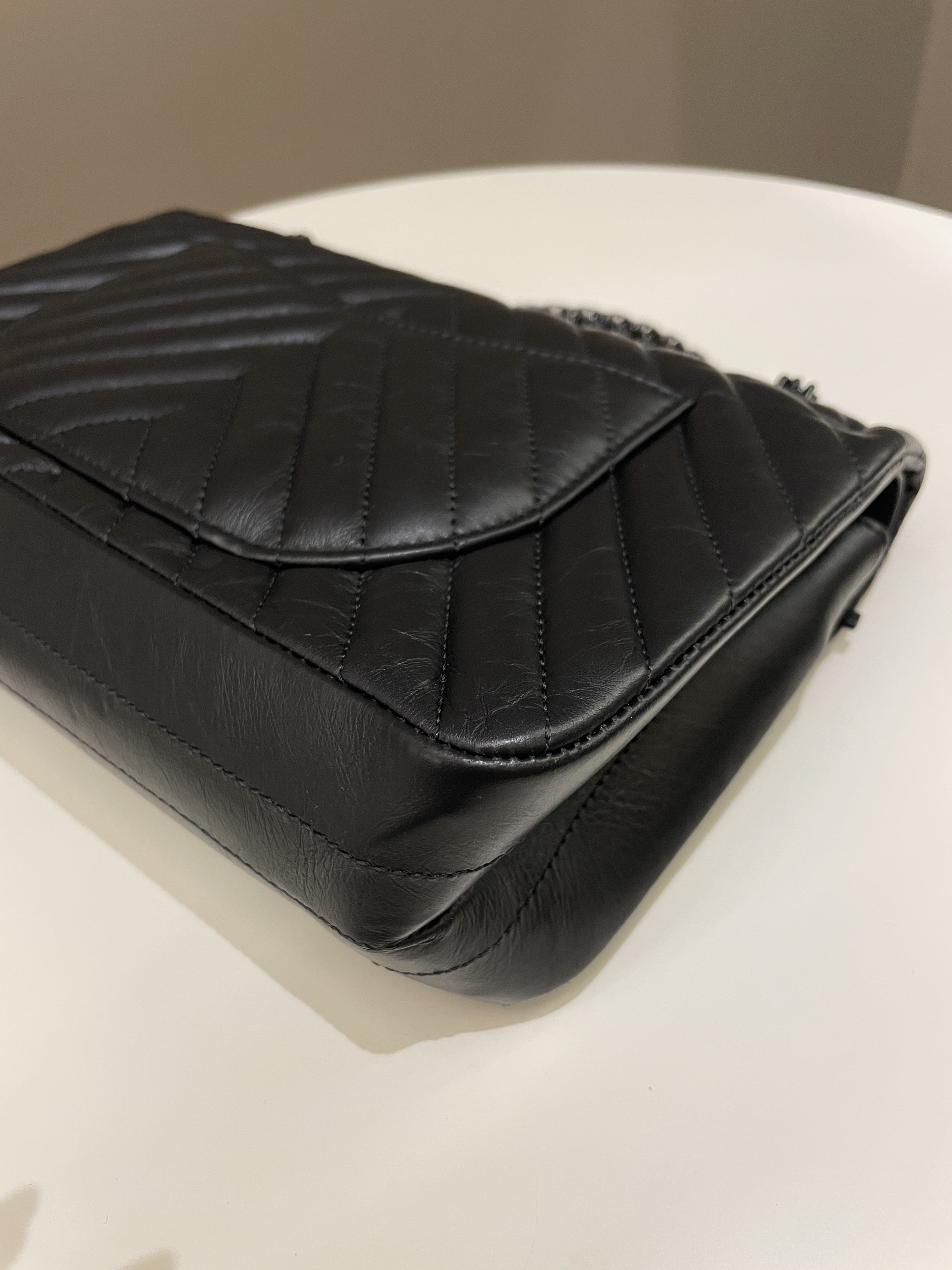 Chanel 2.55 225 So Black Chevron Reissue Double Flap Black Calfskin