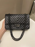 Chanel 2.55 225 So Black Chevron Reissue Double Flap Black Calfskin