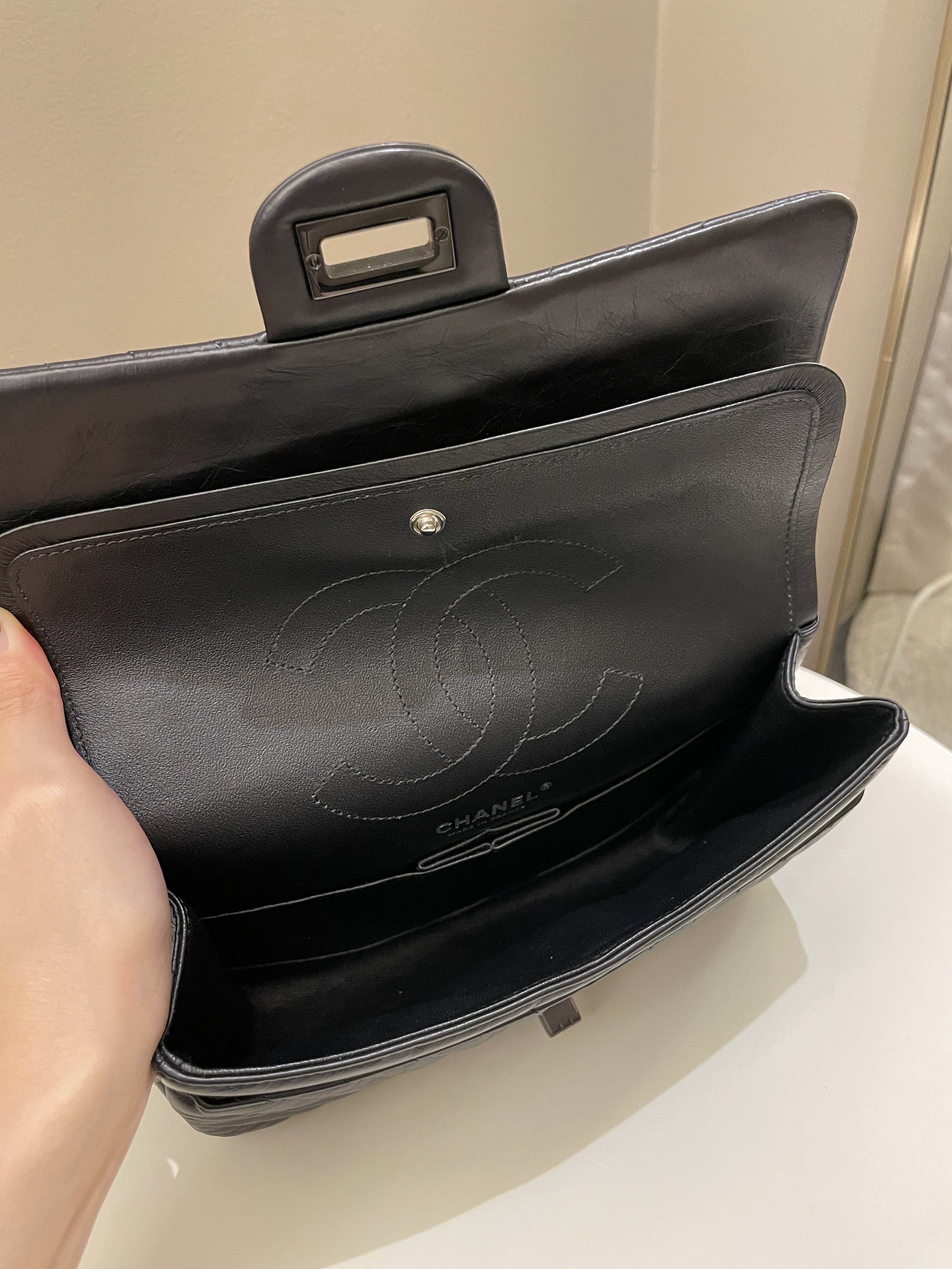 Chanel 2.55 225 So Black Chevron Reissue Double Flap Black Calfskin