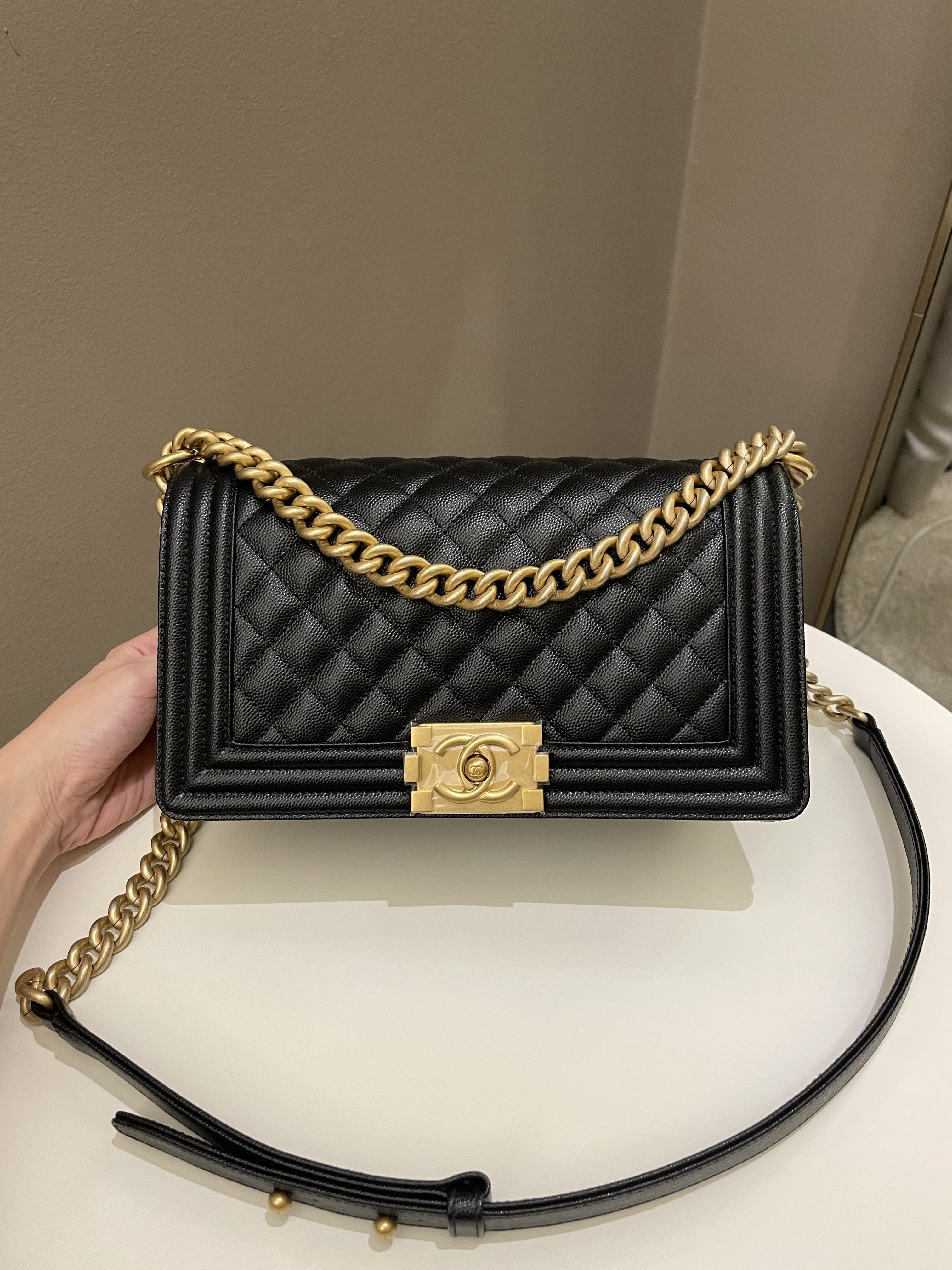 Chanel Quilted Boy Old Medium Black Caviar