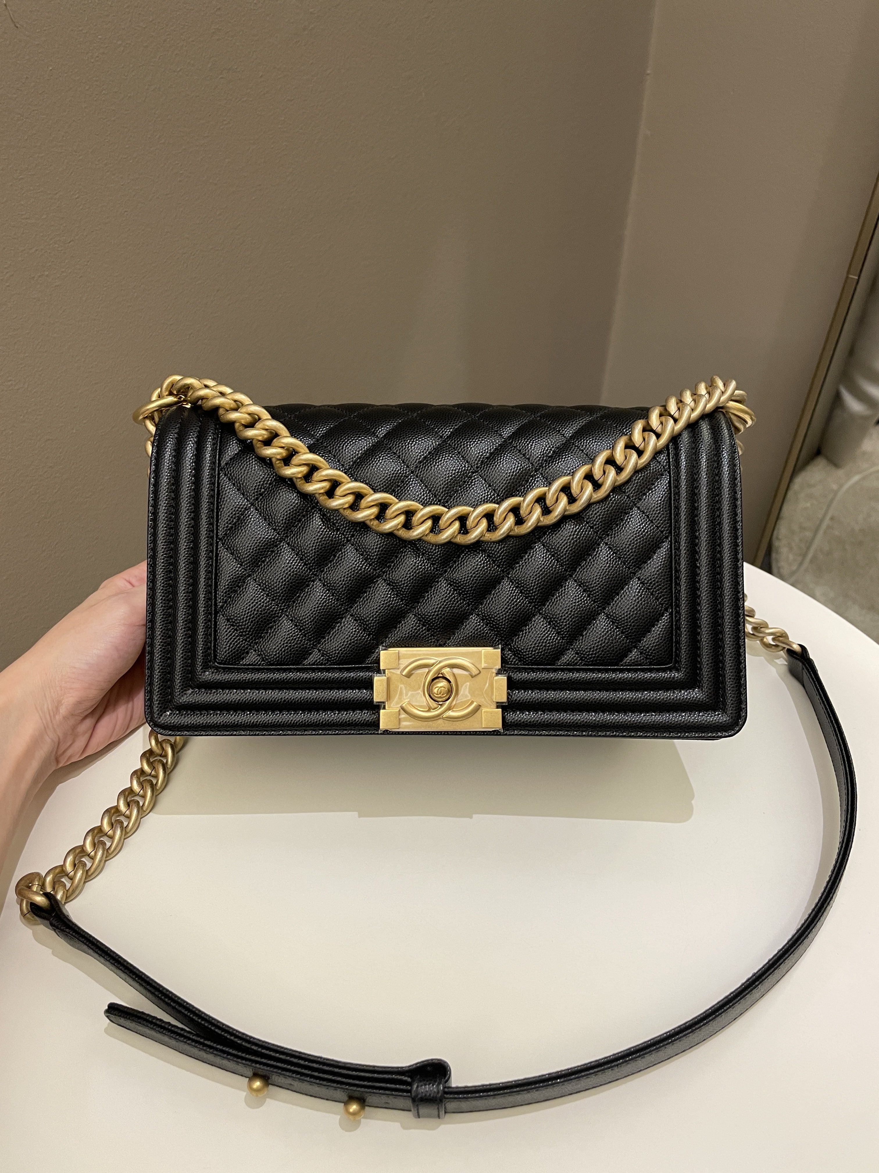 Chanel Quilted Boy Old Medium Black Caviar