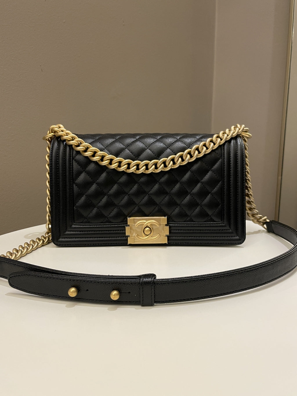 Chanel Quilted Boy Old Medium Black Caviar