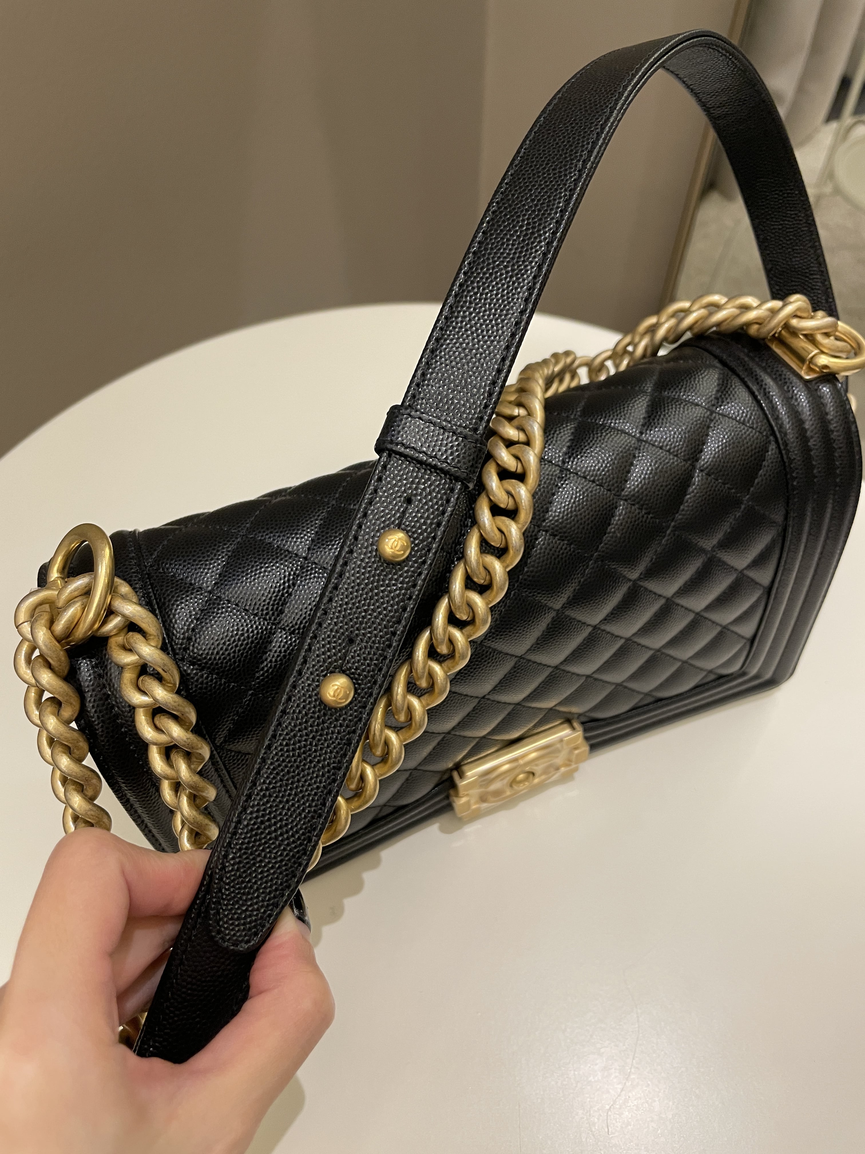 Chanel Quilted Boy Old Medium Black Caviar