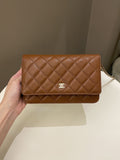 Chanel 23A Cc Quilted Wallet on Chain Tan Brown Caviar