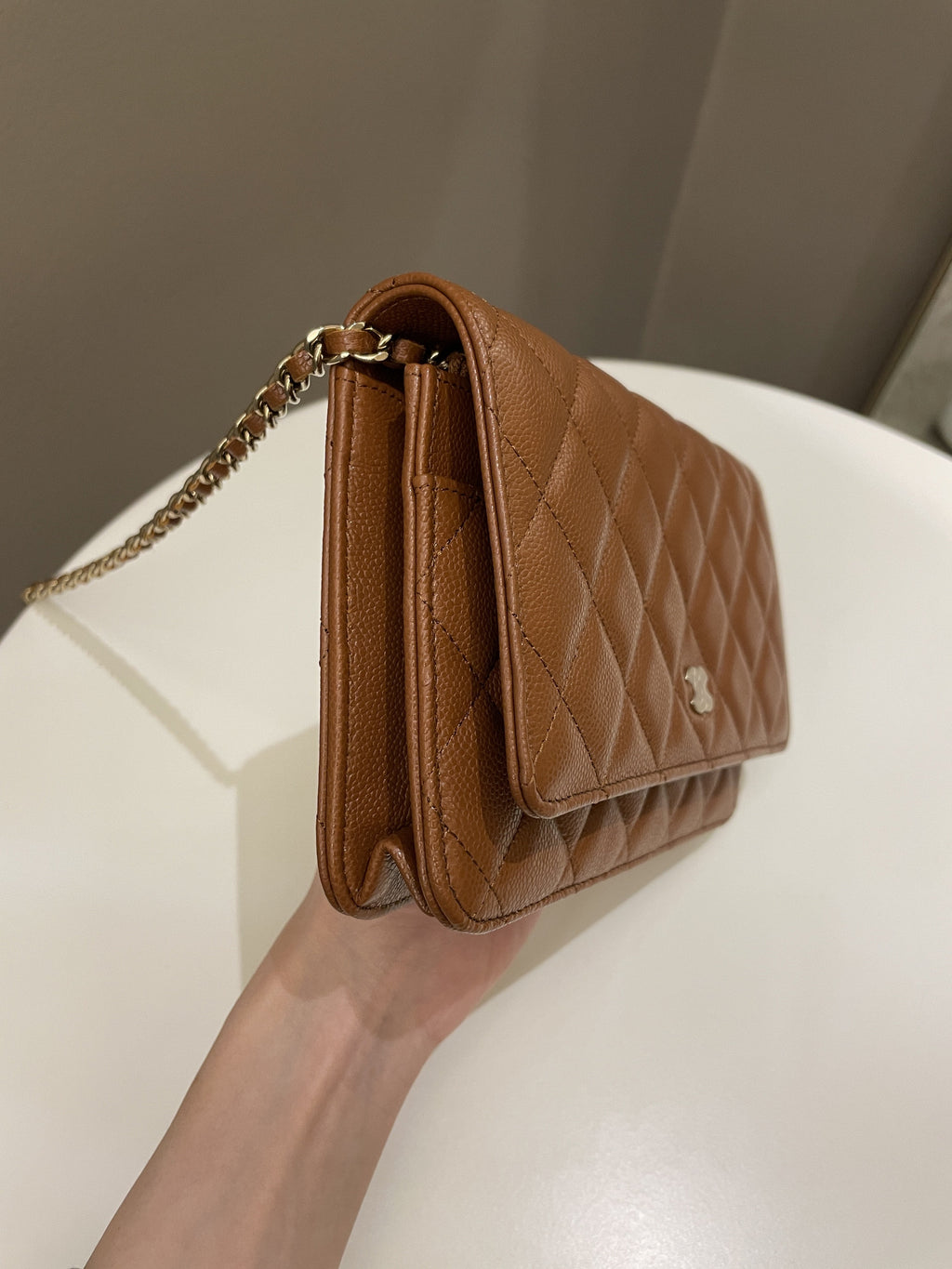 Chanel 23A Cc Quilted Wallet on Chain Tan Brown Caviar