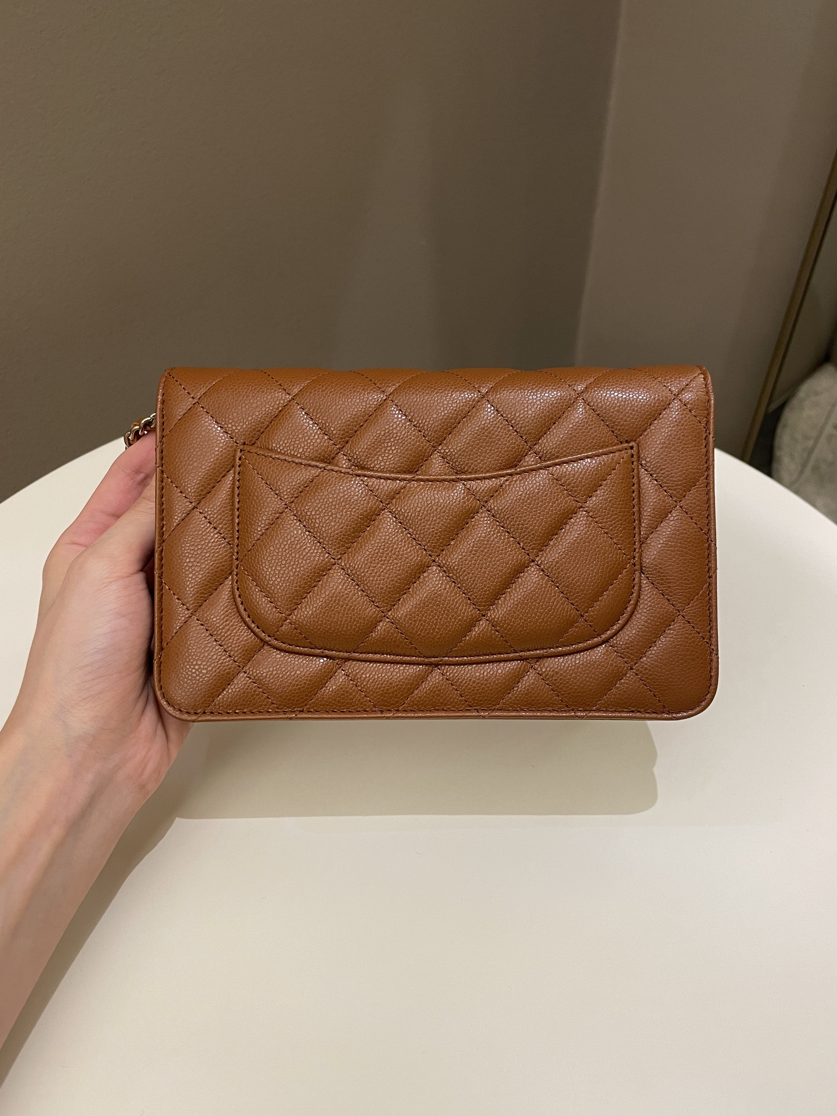 Chanel 23A Cc Quilted Wallet on Chain Tan Brown Caviar