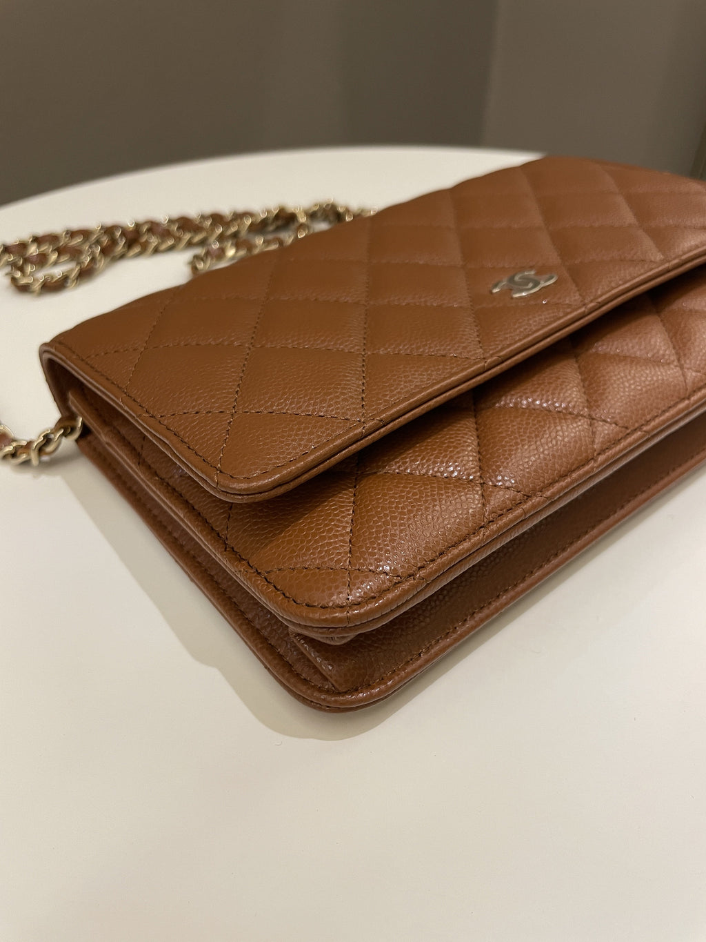 Chanel 23A Cc Quilted Wallet on Chain Tan Brown Caviar