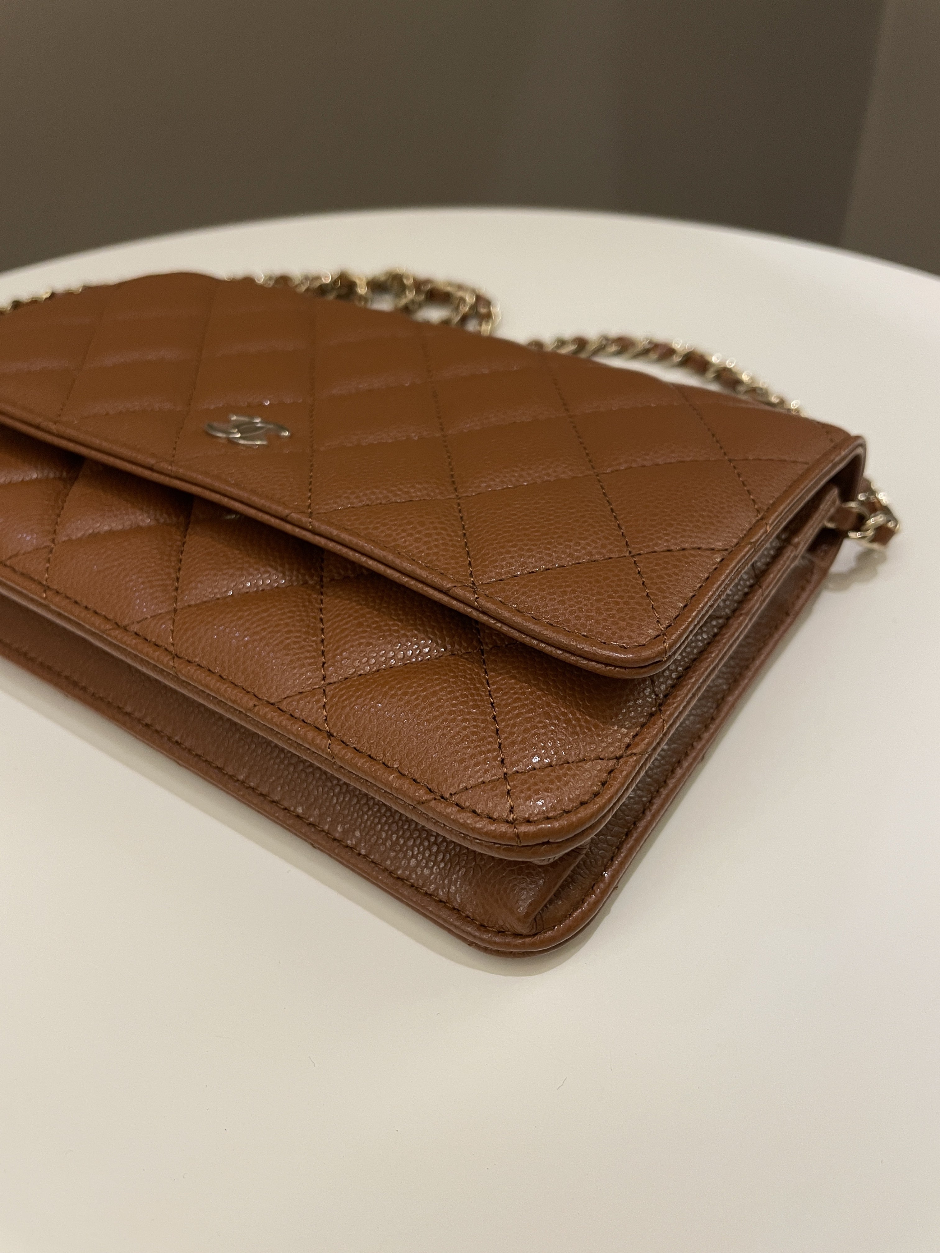 Chanel 23A Cc Quilted Wallet on Chain Tan Brown Caviar