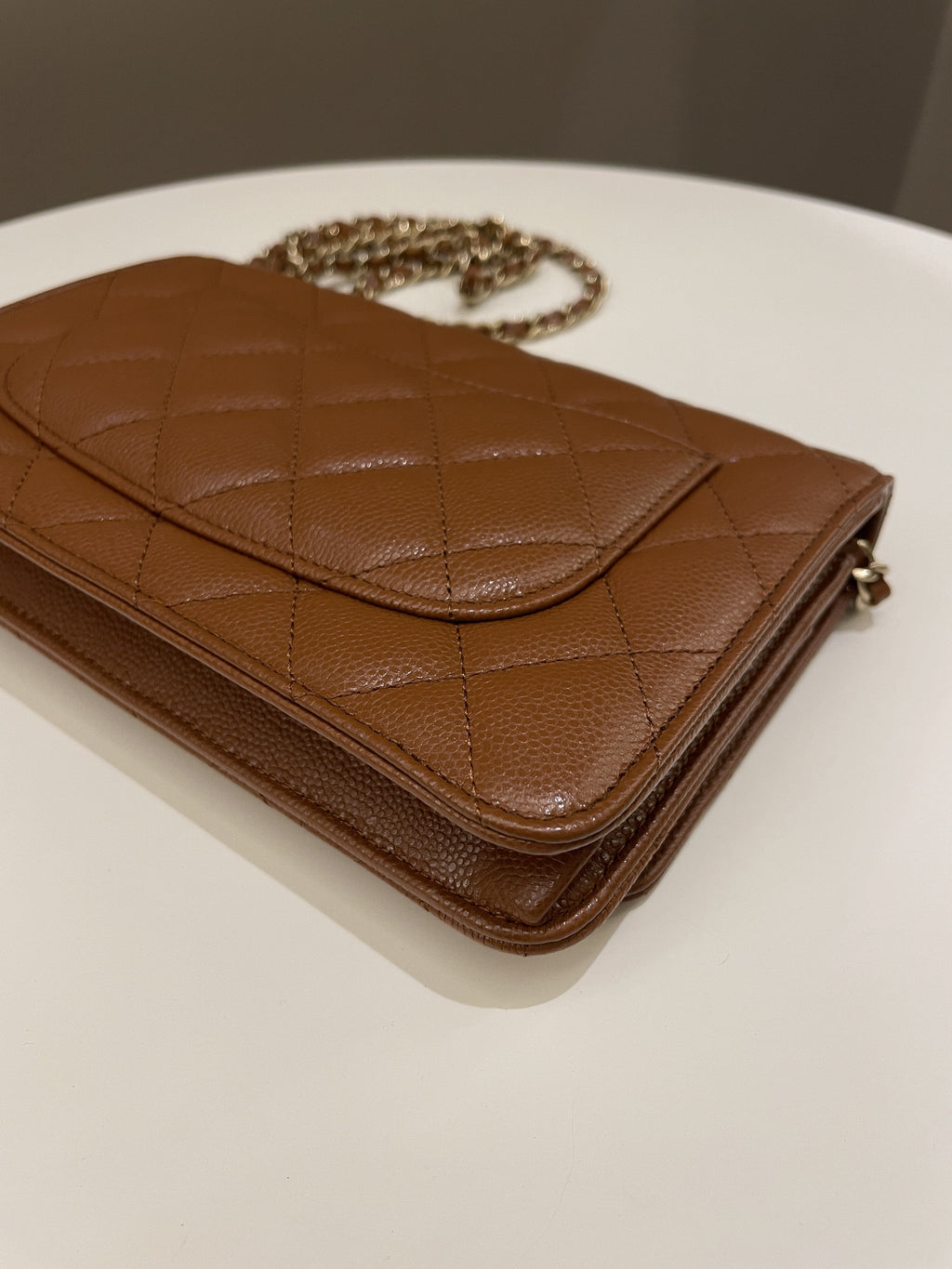 Chanel 23A Cc Quilted Wallet on Chain Tan Brown Caviar