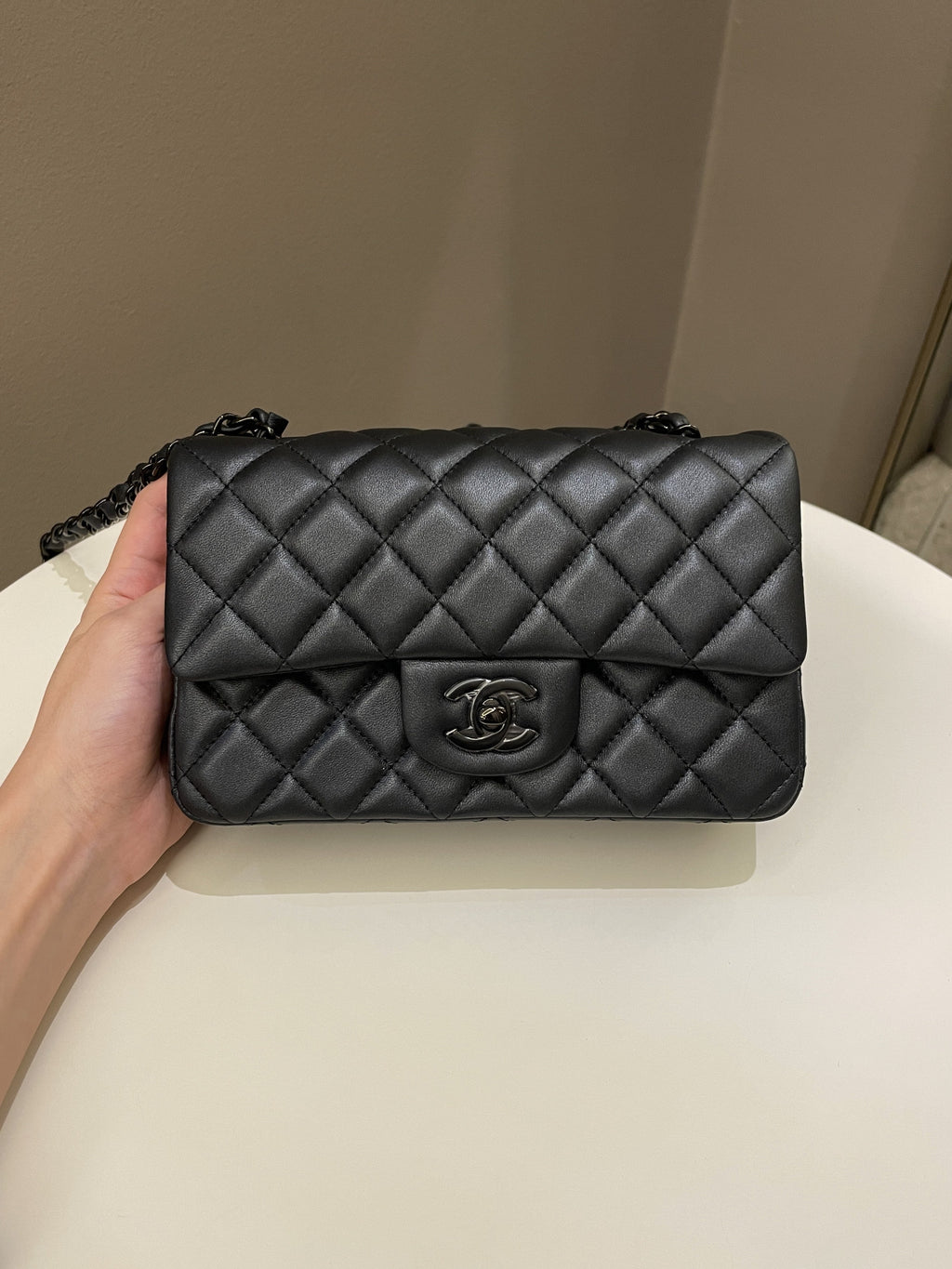 Chanel 23B Classic Quilted So Black Mini Rectangular Black Lambskin