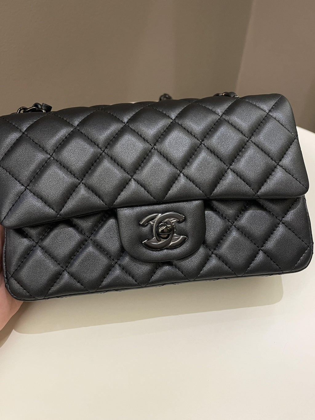 Chanel 23B Classic Quilted So Black Mini Rectangular Black Lambskin