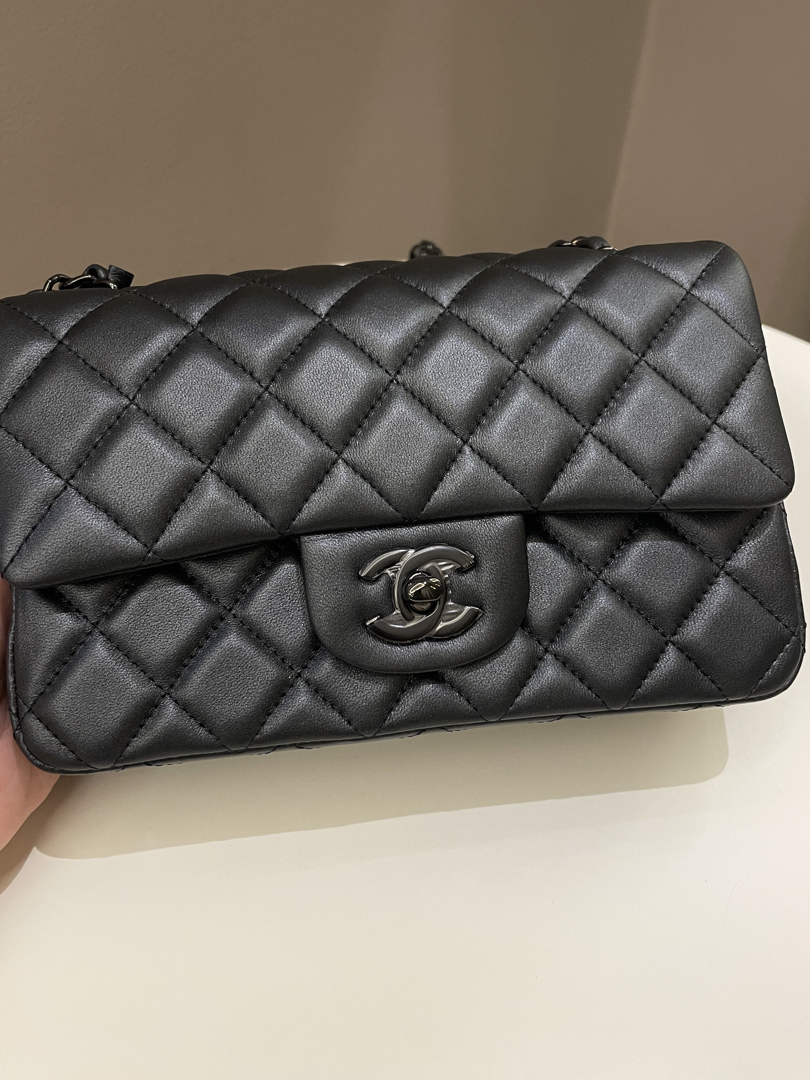 Chanel 23B Classic Quilted So Black Mini Rectangular Black Lambskin