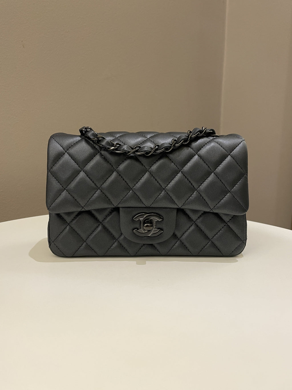 Chanel 23B Classic Quilted So Black Mini Rectangular Black Lambskin