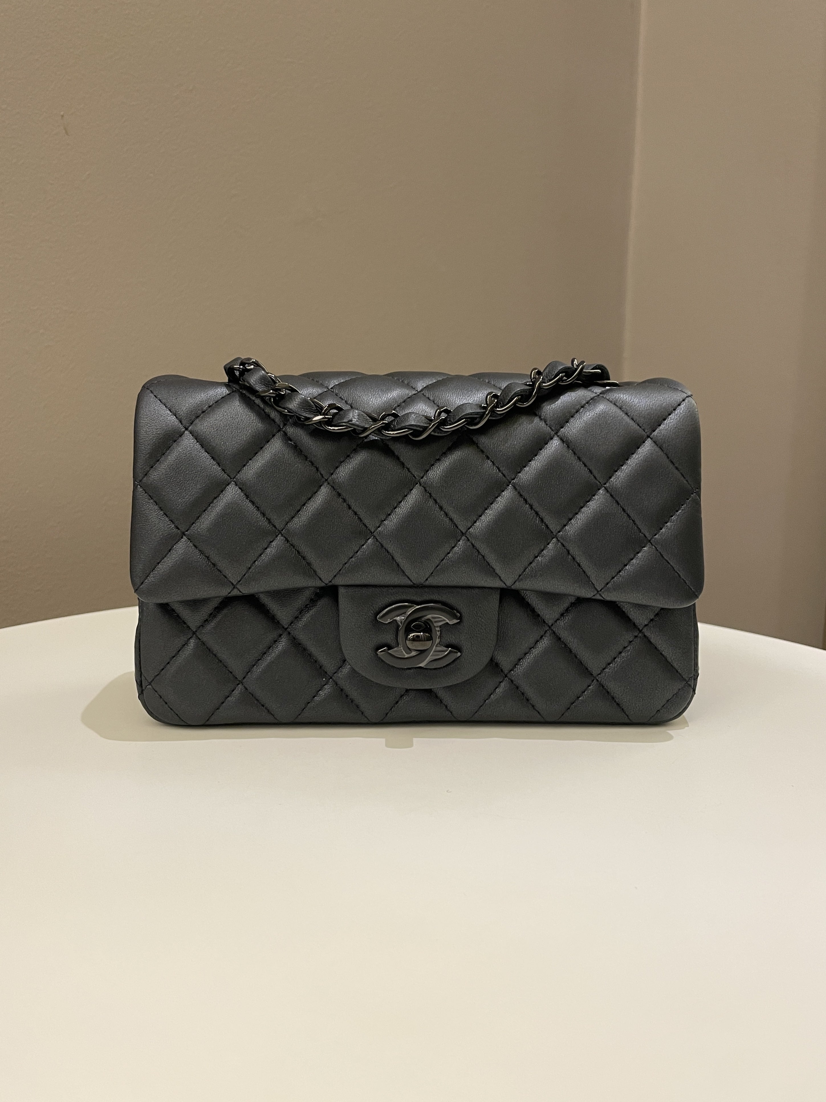 Chanel 23B Classic Quilted So Black Mini Rectangular Black Lambskin