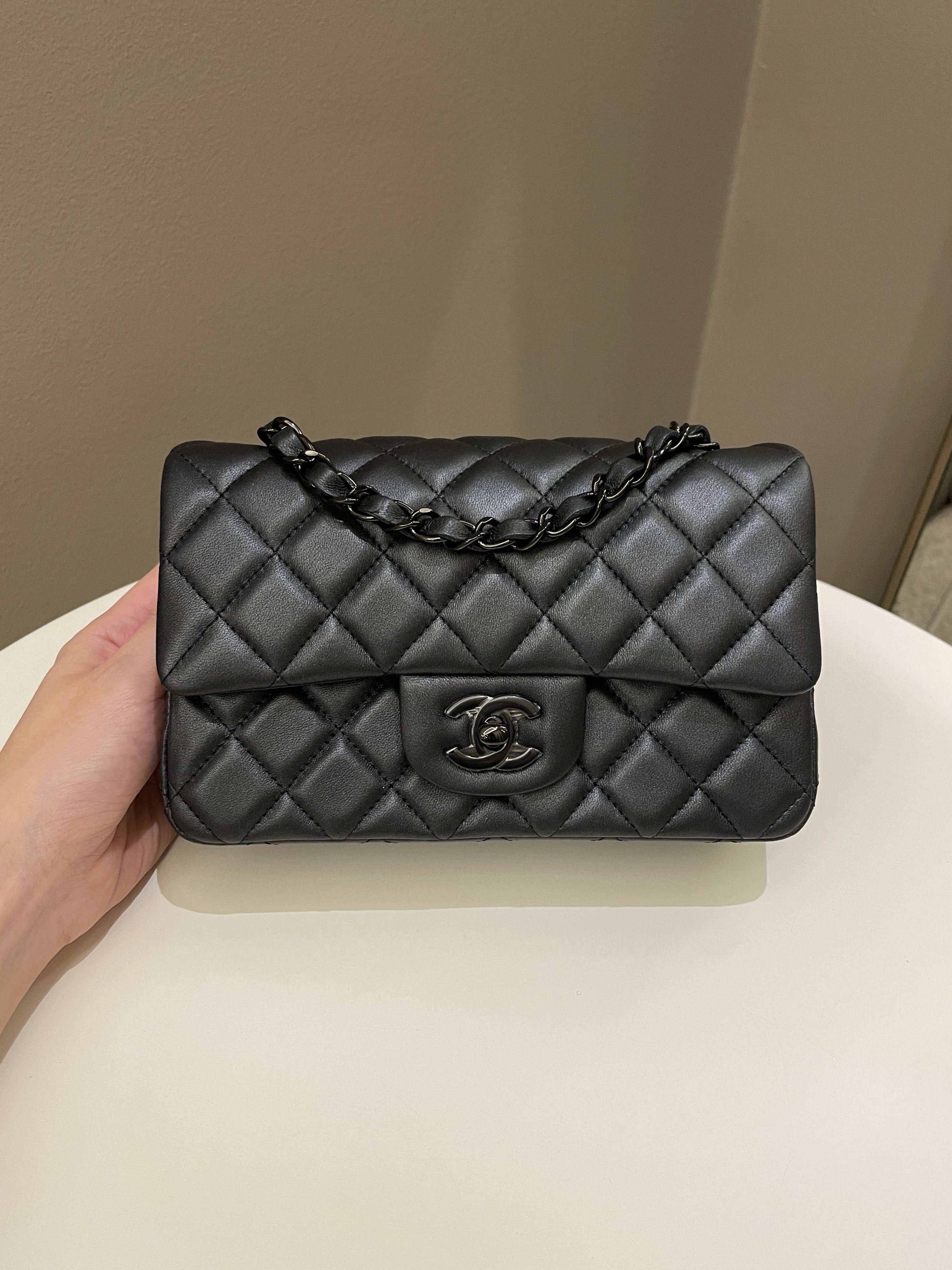 Chanel 23B Classic Quilted So Black Mini Rectangular Black Lambskin