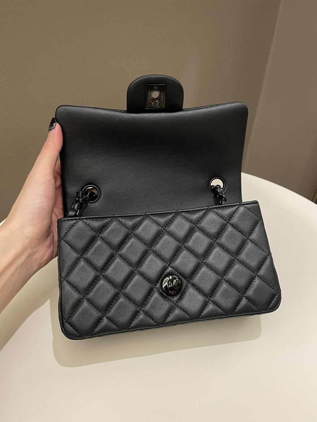 Chanel 23B Classic Quilted So Black Mini Rectangular Black Lambskin