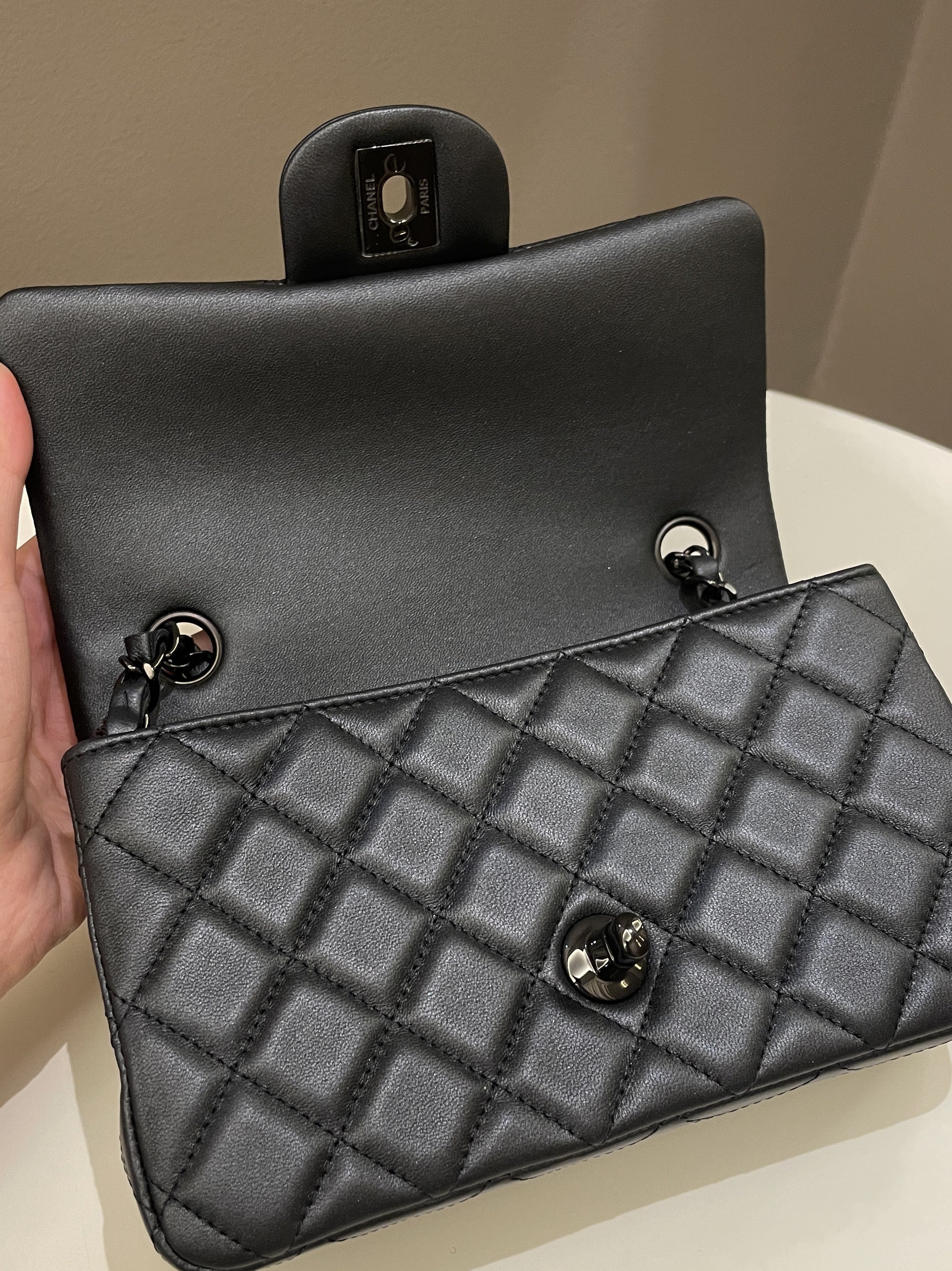 Chanel 23B Classic Quilted So Black Mini Rectangular Black Lambskin