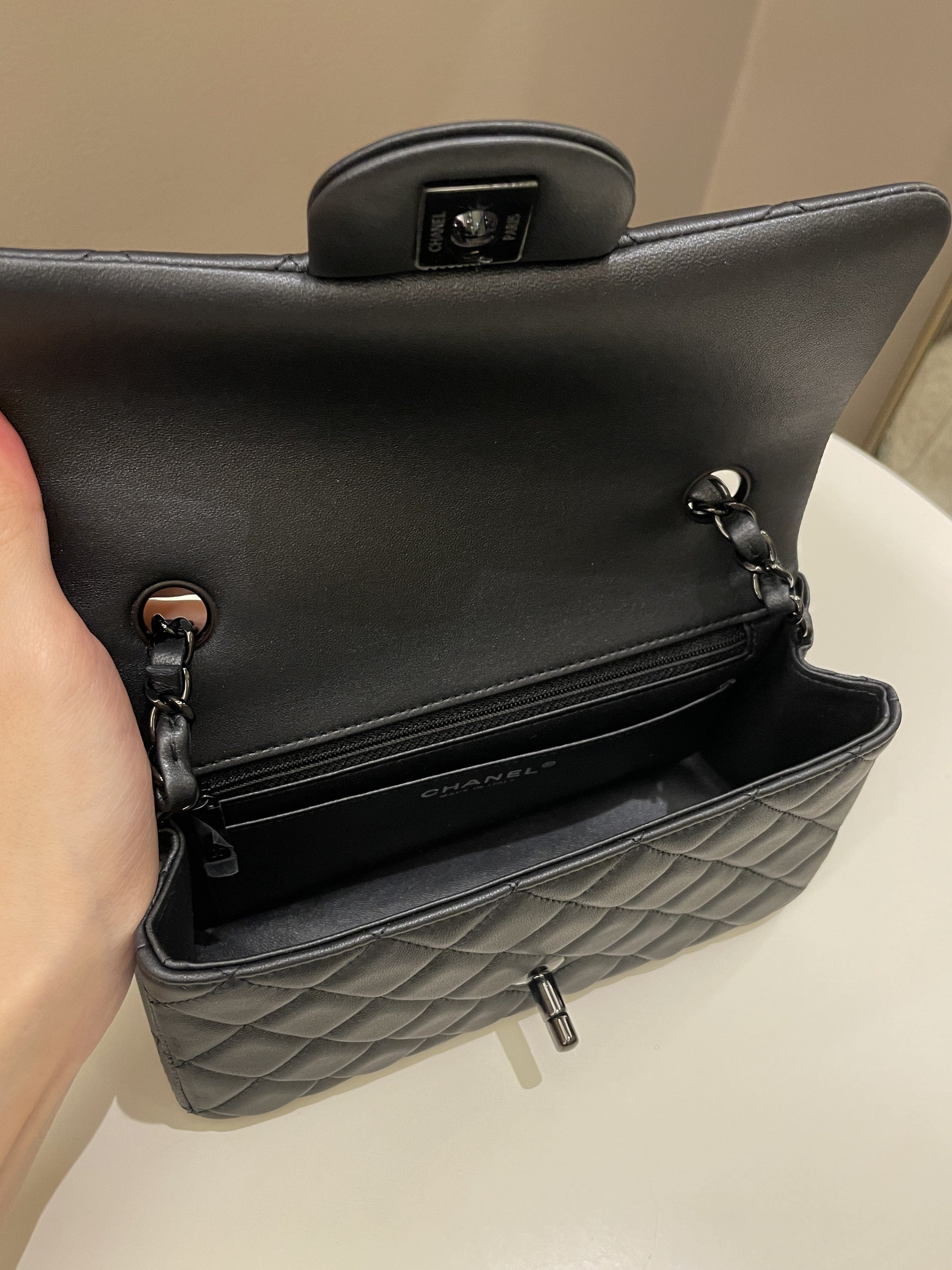 Chanel 23B Classic Quilted So Black Mini Rectangular Black Lambskin