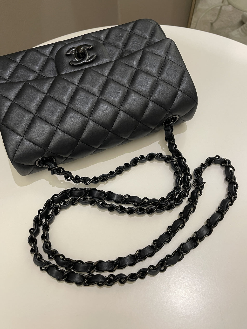 Chanel 23B Classic Quilted So Black Mini Rectangular Black Lambskin
