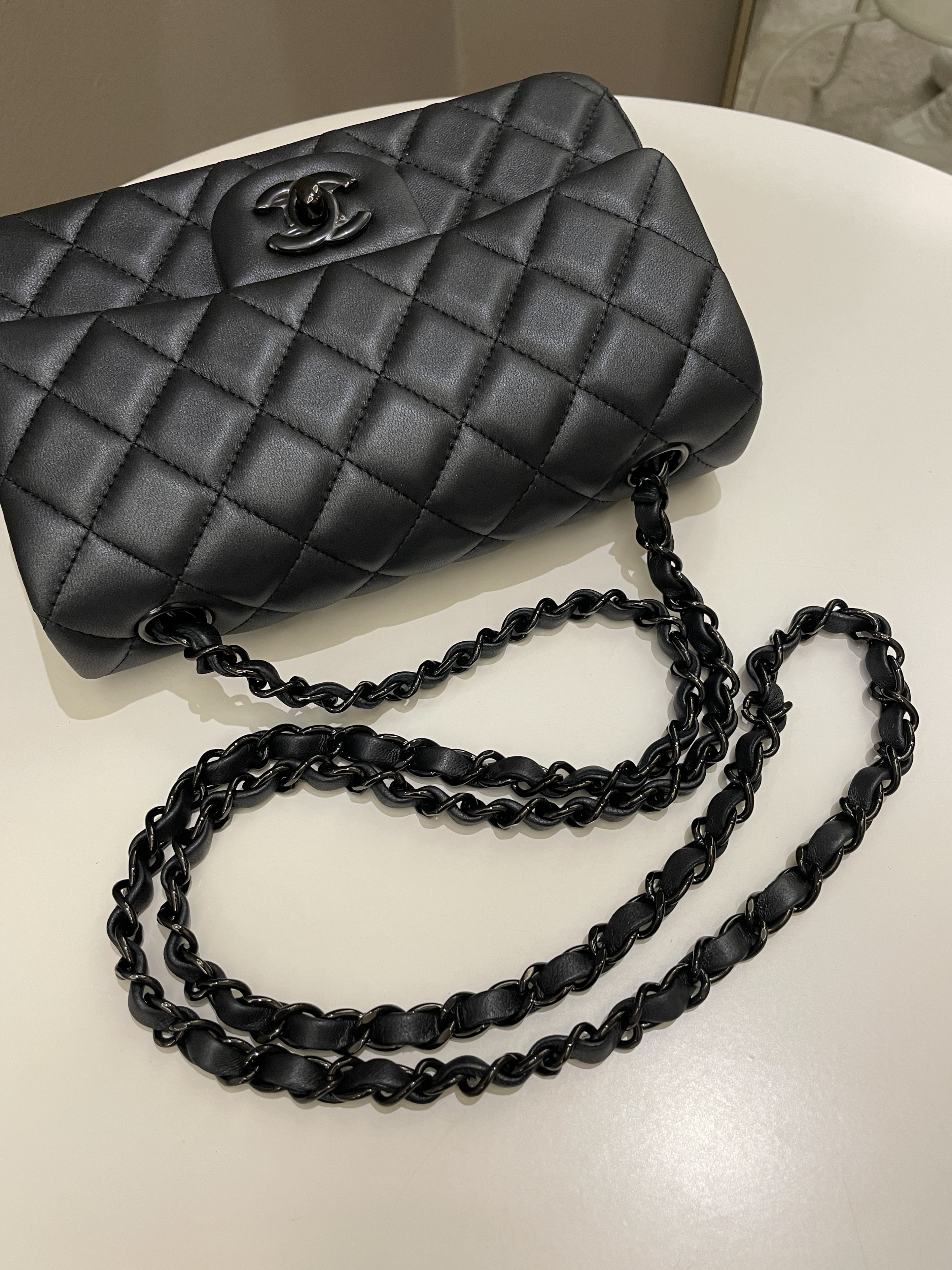 Chanel 23B Classic Quilted So Black Mini Rectangular Black Lambskin