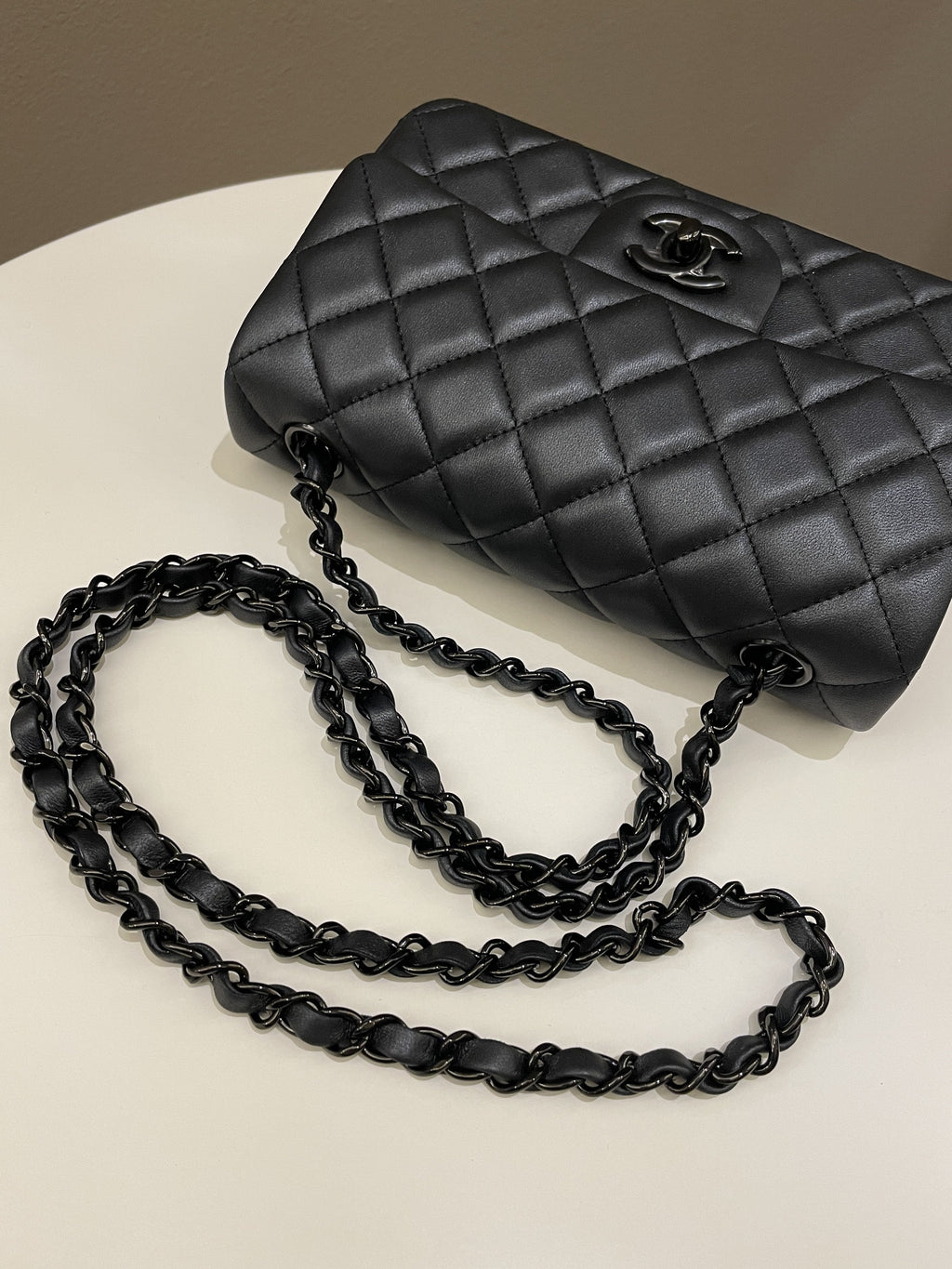 Chanel 23B Classic Quilted So Black Mini Rectangular Black Lambskin