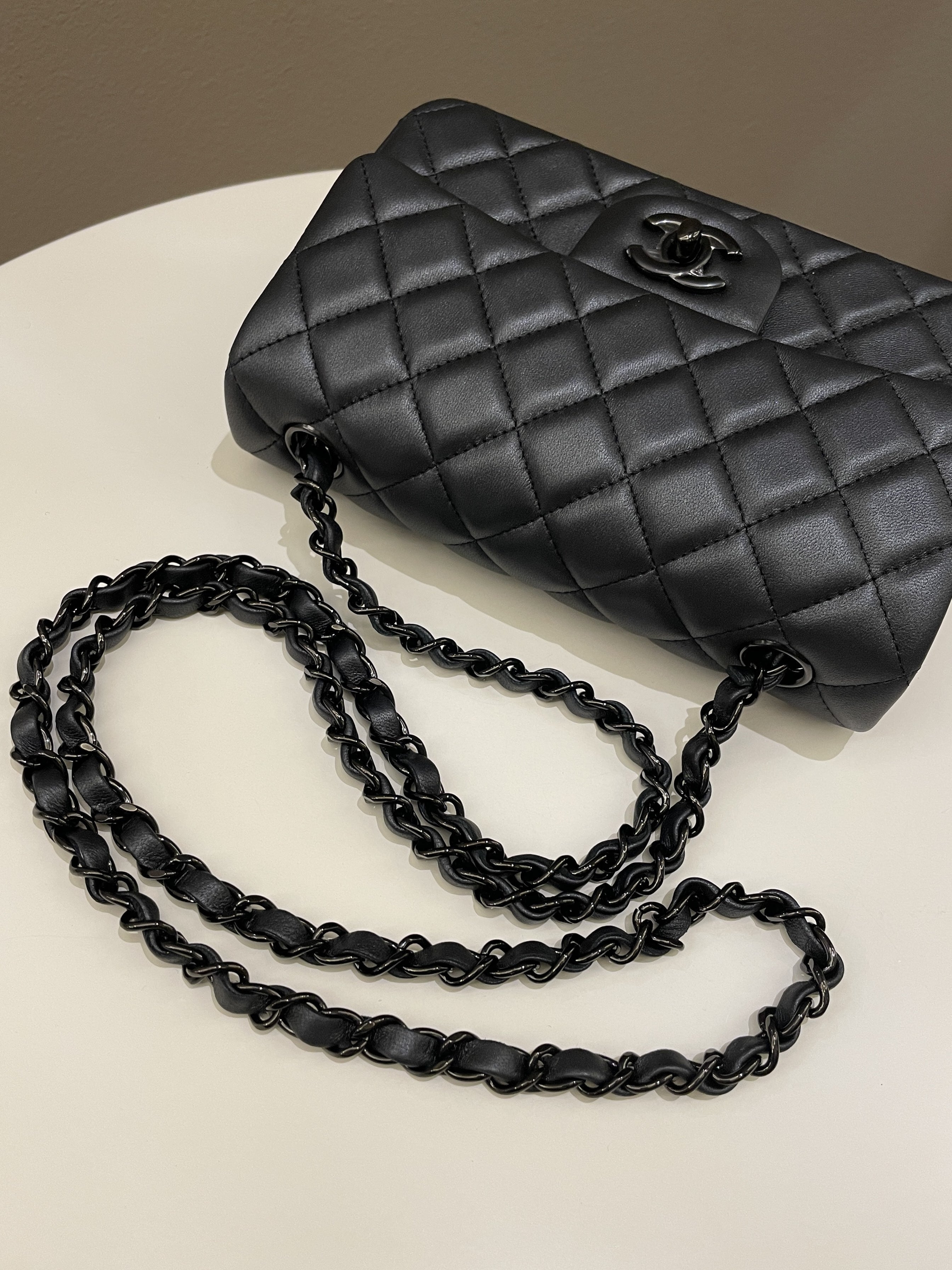 Chanel 23B Classic Quilted So Black Mini Rectangular Black Lambskin